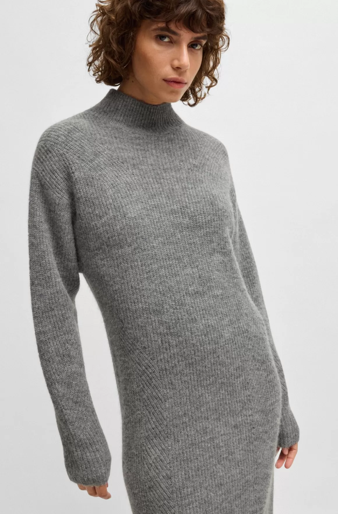 HUGO BOSS Kjole Med Lange ærmer Og Relaxed Fit I Blandede Ribstrukturer