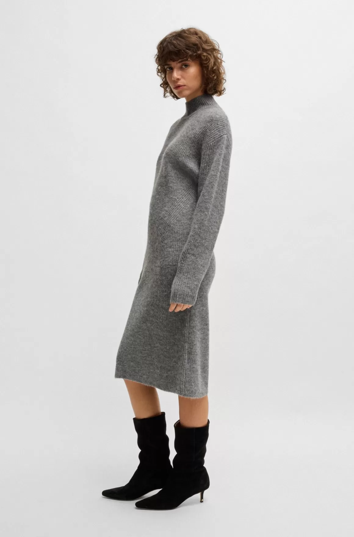 HUGO BOSS Kjole Med Lange ærmer Og Relaxed Fit I Blandede Ribstrukturer