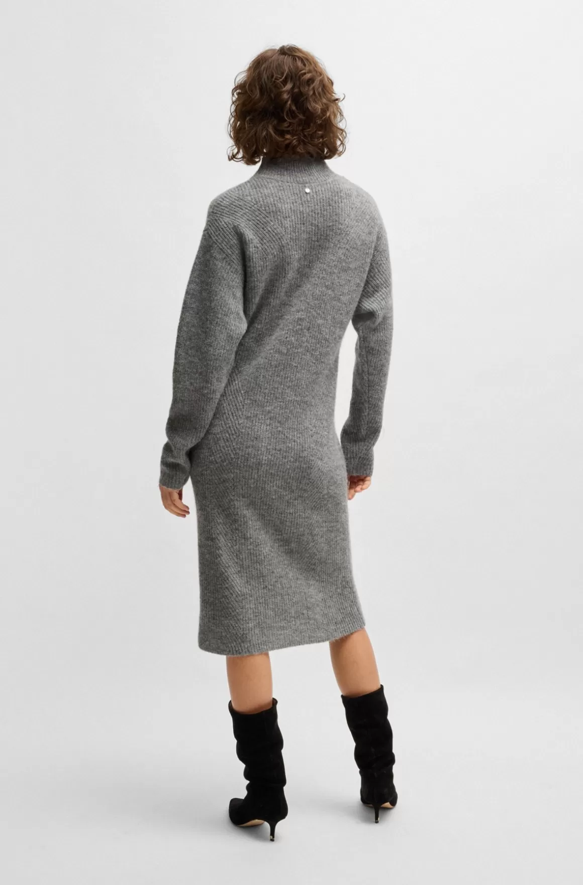 HUGO BOSS Kjole Med Lange ærmer Og Relaxed Fit I Blandede Ribstrukturer