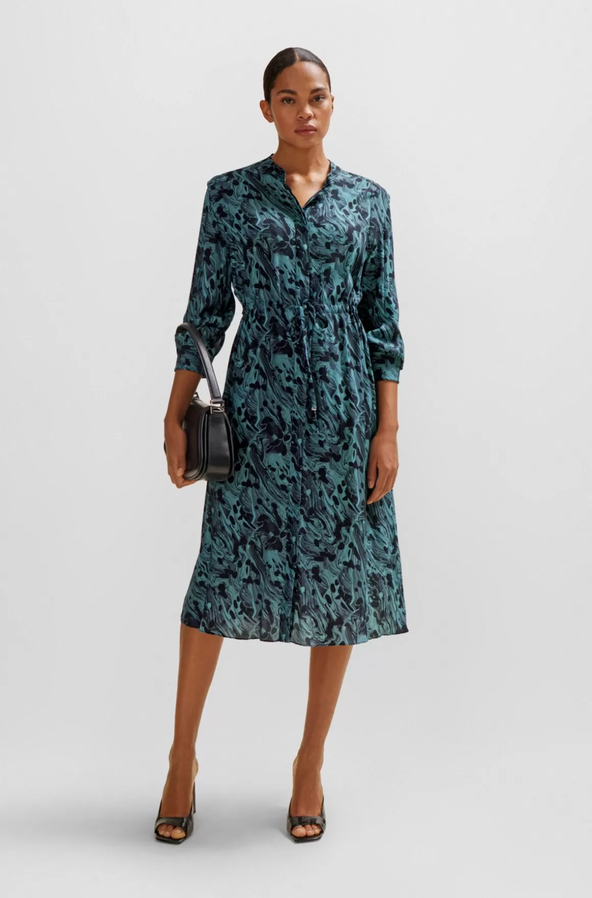 HUGO BOSS Kjole Med Løbesnor I Taljen Og Abstrakt Print