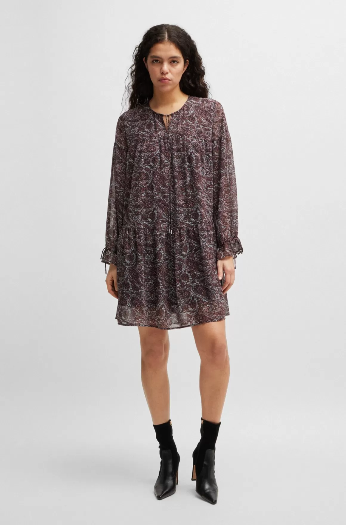 HUGO BOSS Kjole Med Paisleyprint Og Bindebåndsdetalje