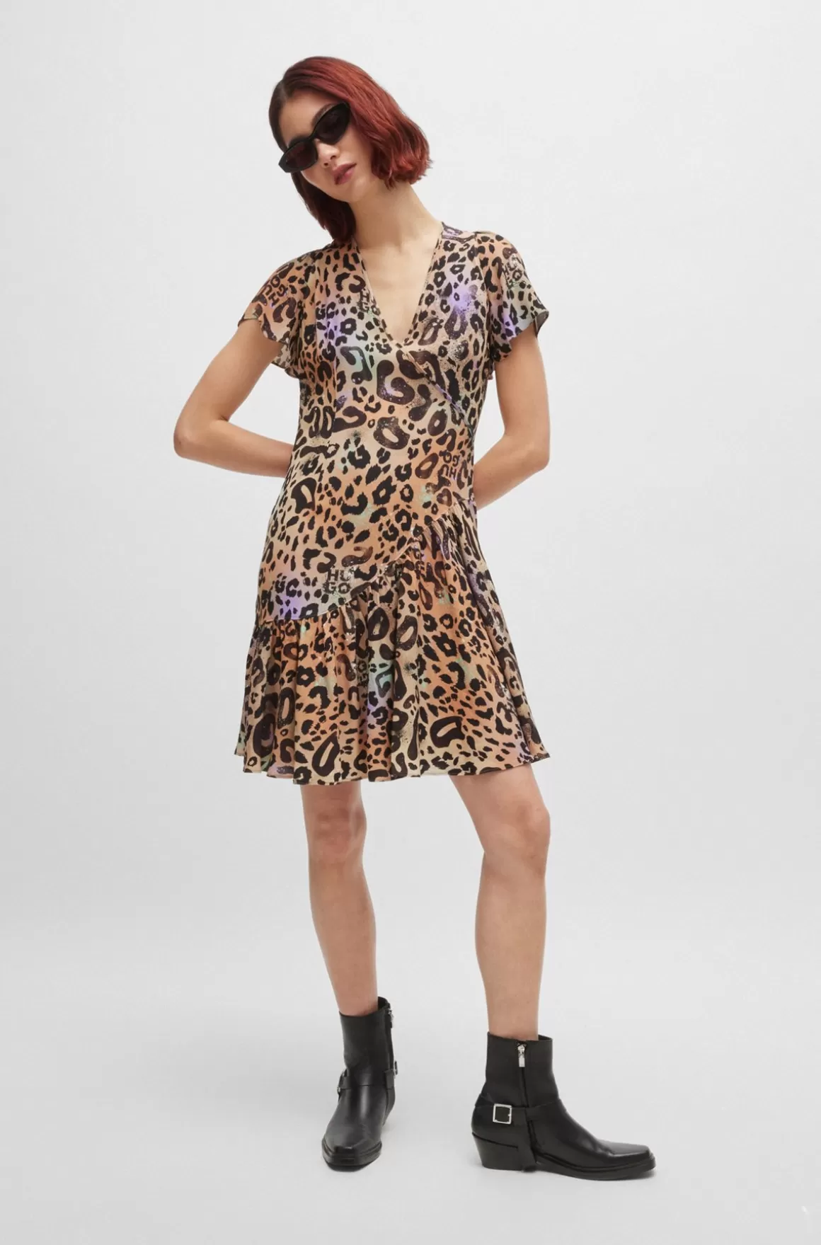 HUGO BOSS Kjole Med Slå Om-effekt I Leopardprintet Stof