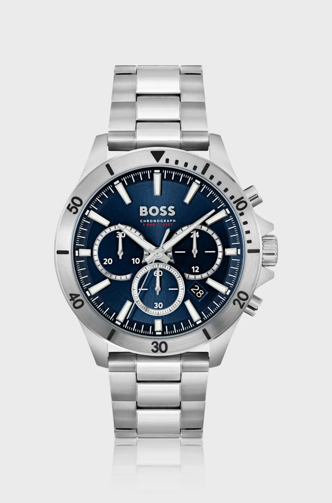 HUGO BOSS Kronograf-ur Med Leddelt Rem Og Blå Urskive