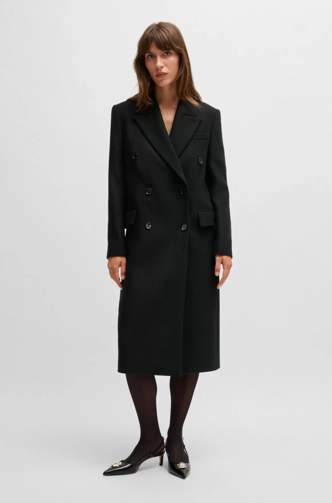 HUGO BOSS Lang Twillfrakke Med Dobbeltradet Lukning