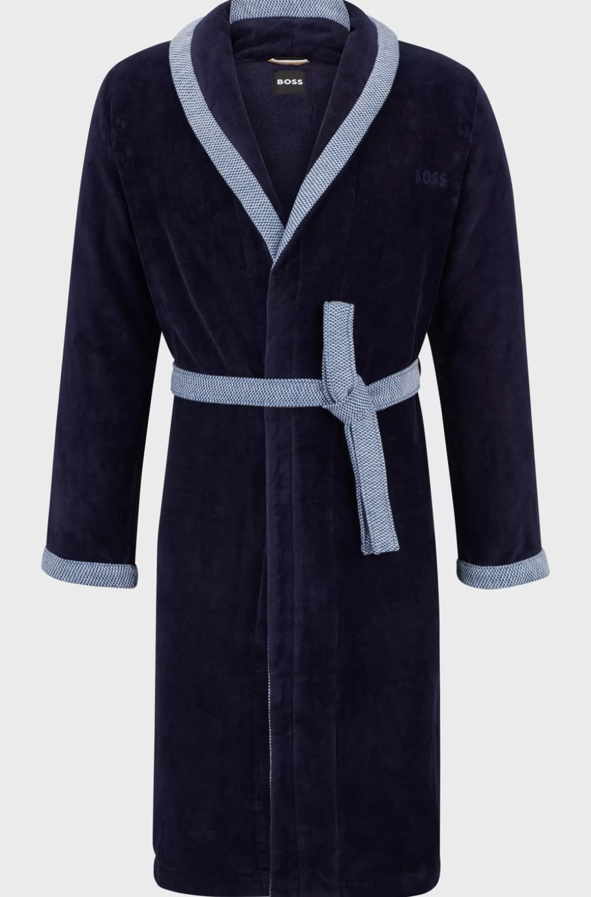 HUGO BOSS Marineblå Morgenkåbe I Bomuldsfløjl Med Broderet Logo