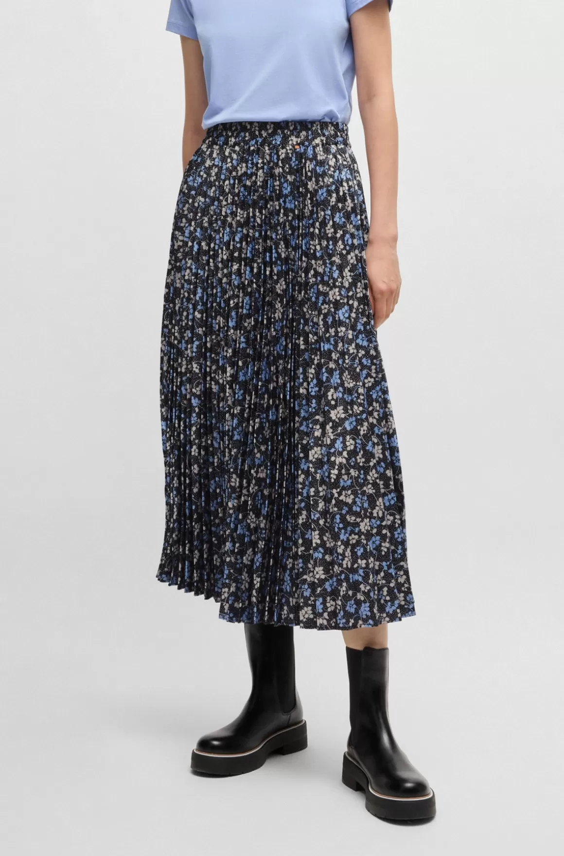 HUGO BOSS Midinederdel I Plisseret Satin Med Print