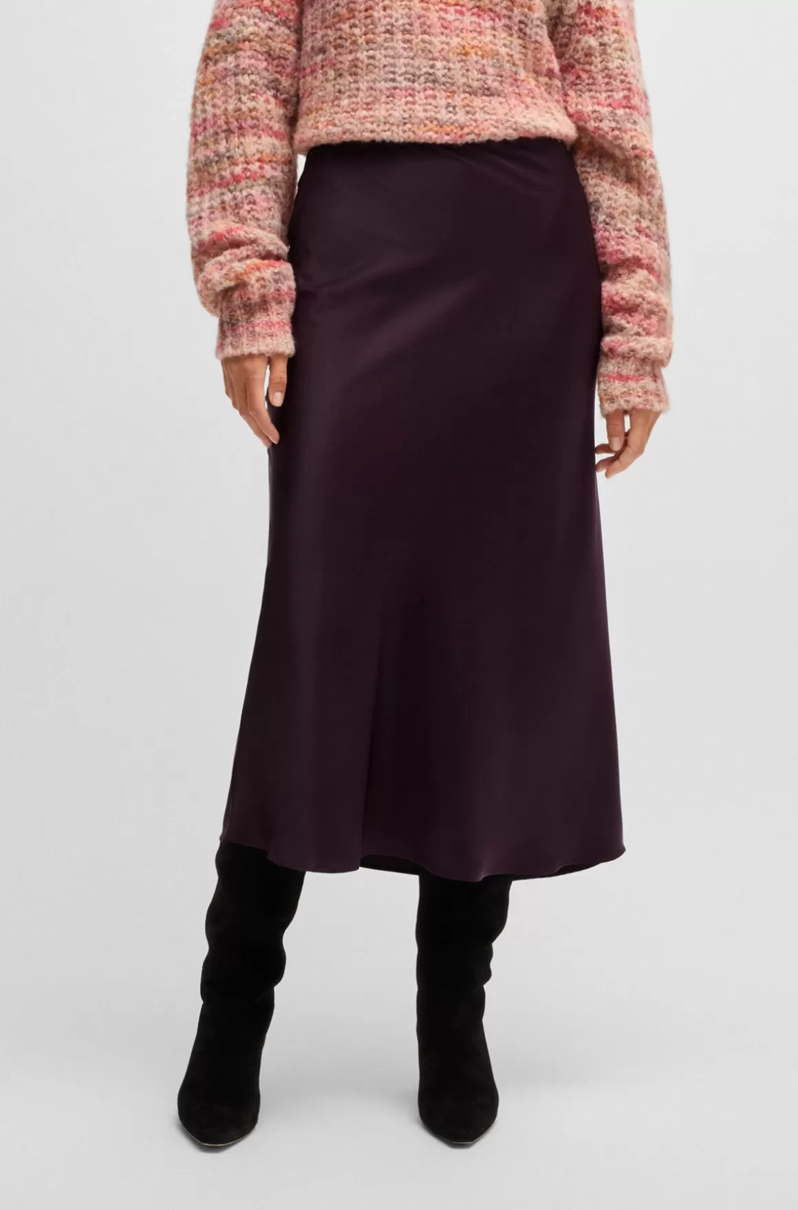 HUGO BOSS Midinederdel I Satin I A-form Og Regular Fit