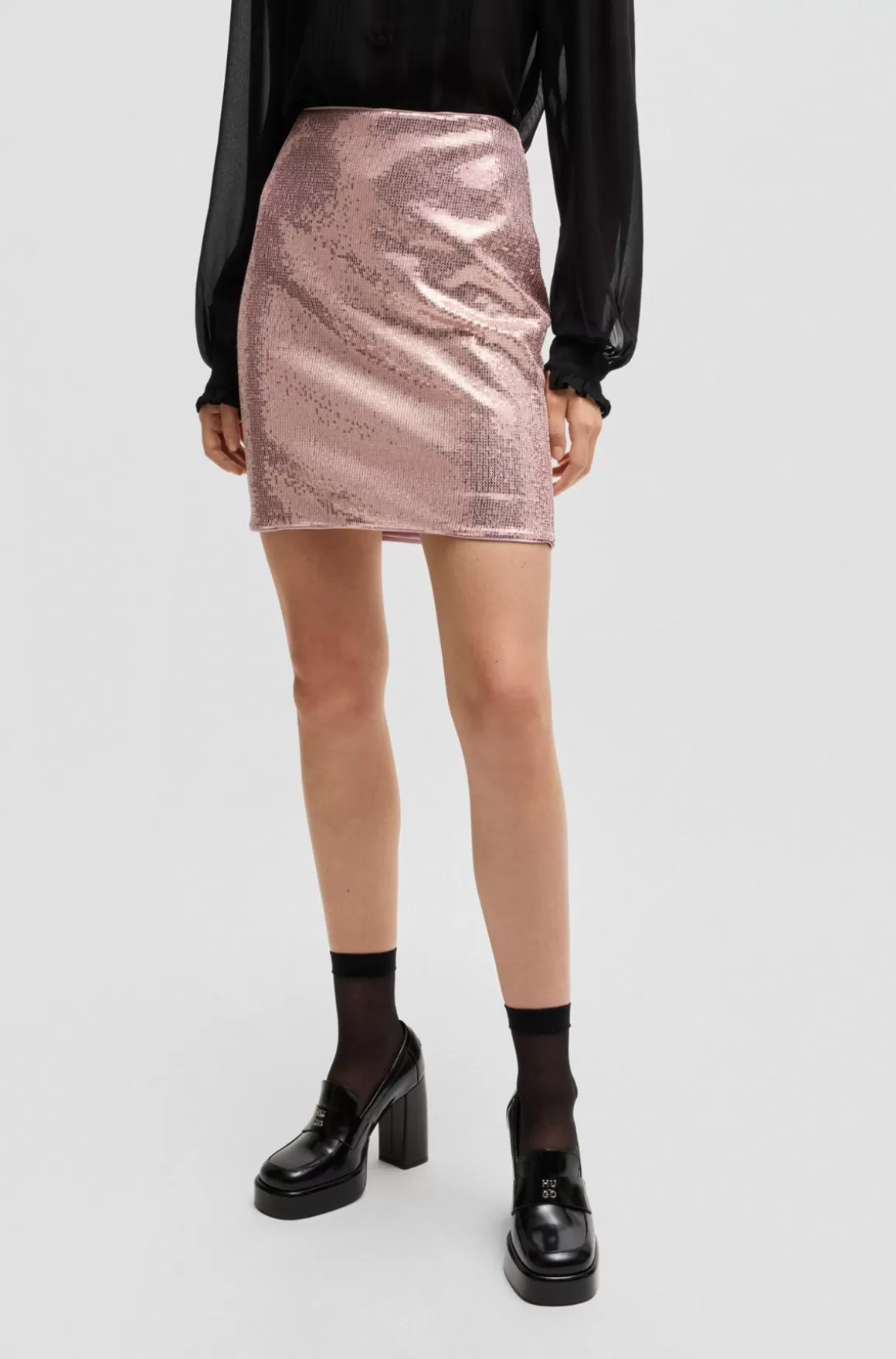 HUGO BOSS Mininederdel Med Pailletter Og Lynlåsvedhæng Med Monogram
