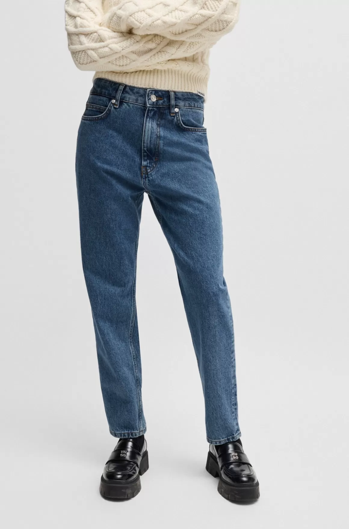 HUGO BOSS Mom Jeans Med Relaxed Fit I Blå Denim Med Behageligt Stræk