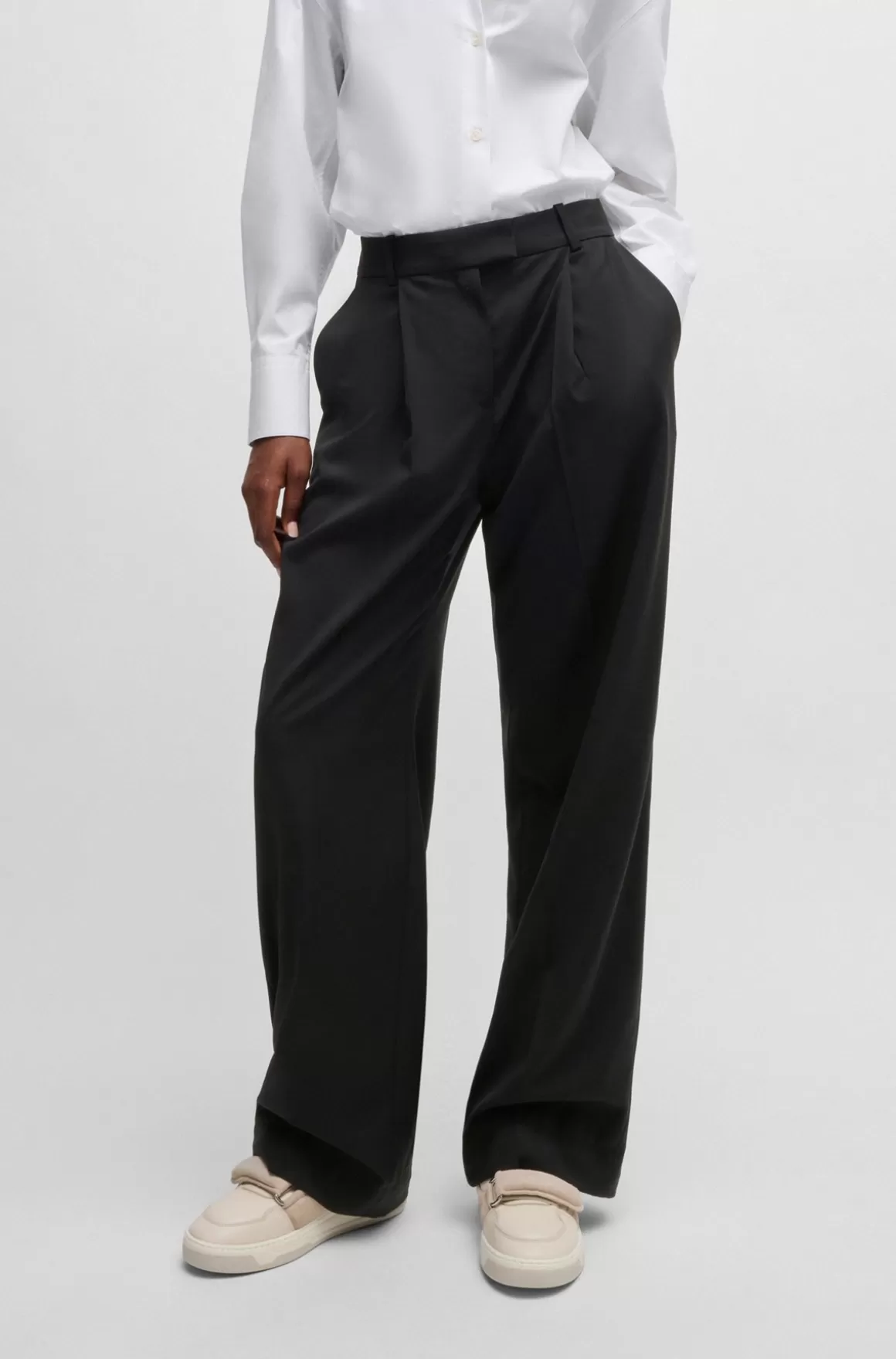 HUGO BOSS NAOMI X BOSS-bukser Med Regular Fit I Uld Med Naturligt Stræk