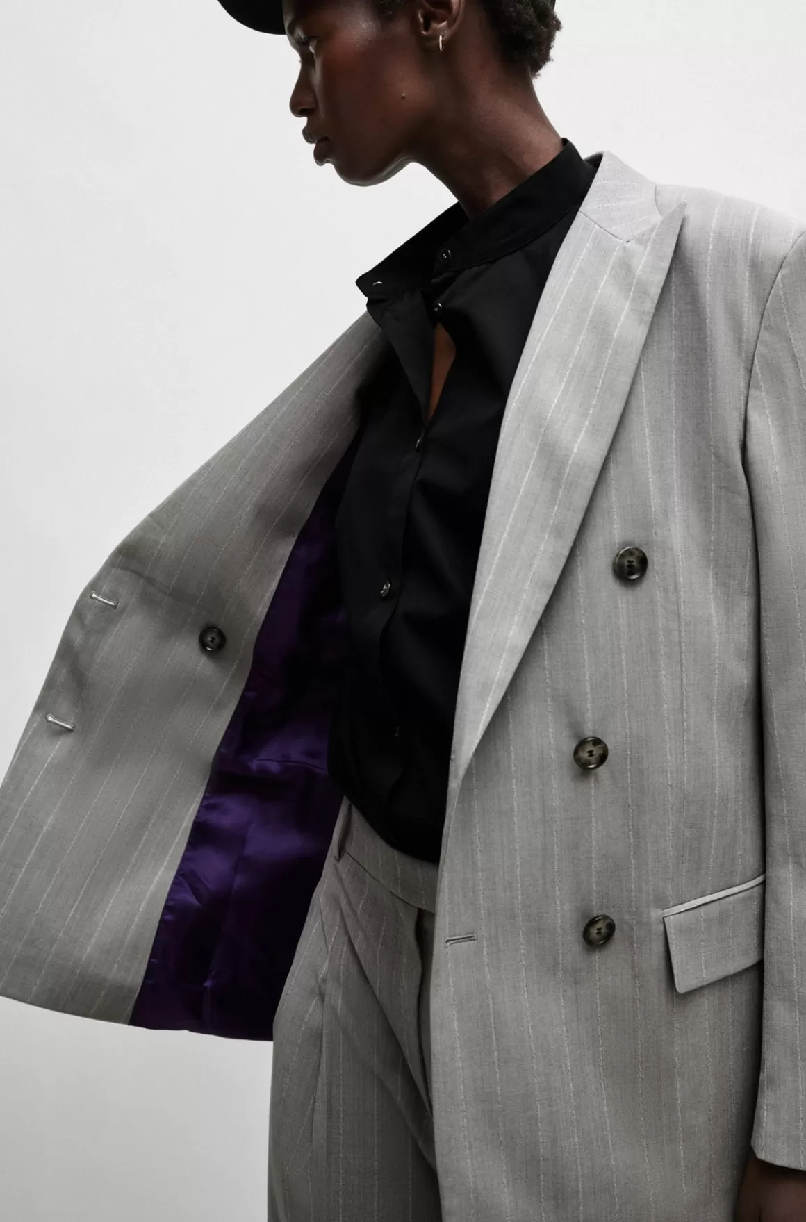 HUGO BOSS NAOMI X BOSS-jakke Med Oversize Fit, Nålestriber Og I Ny Uld