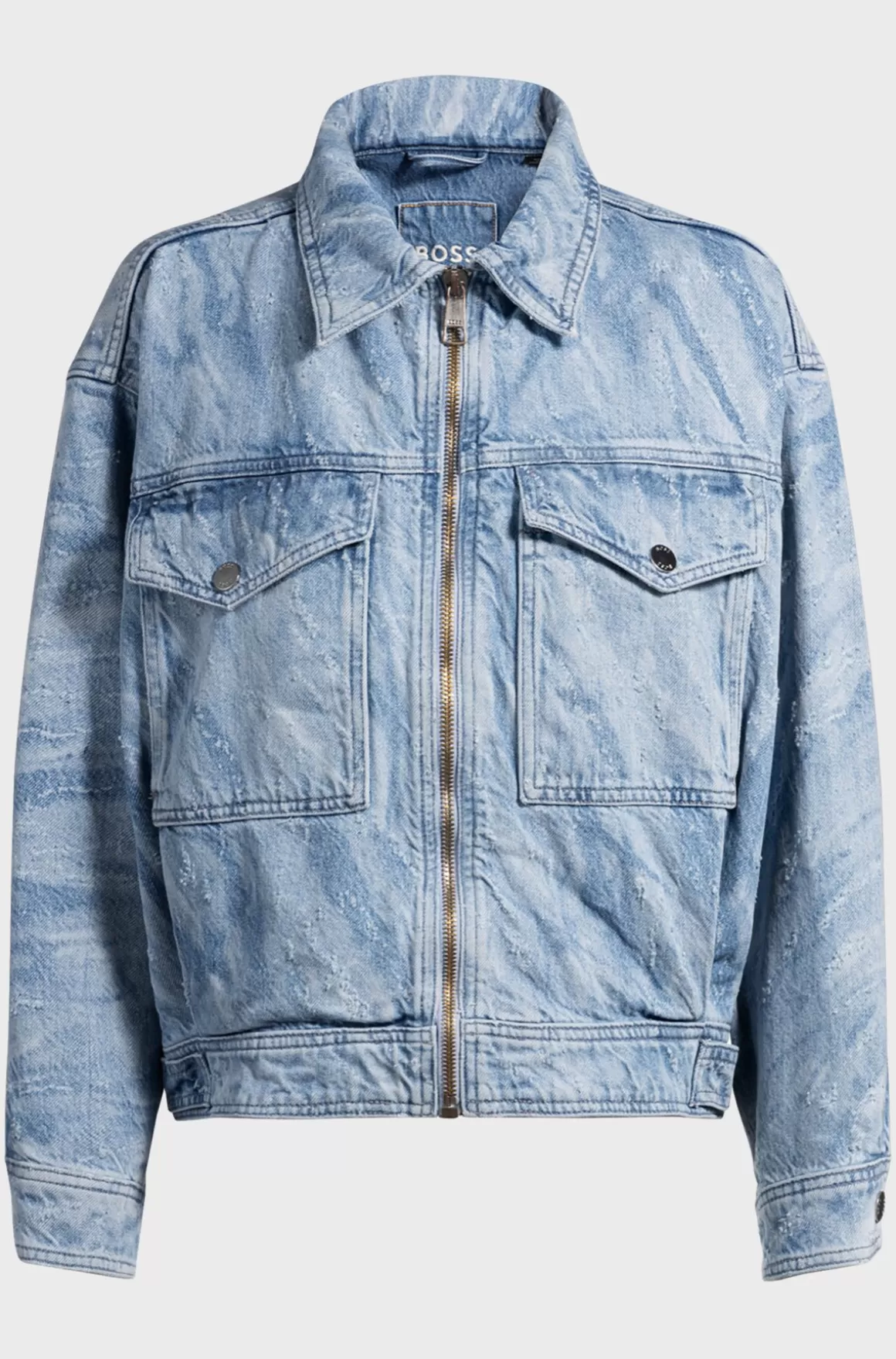 HUGO BOSS Oversize Fit Bomberjakke I Blå, Slidt Denim