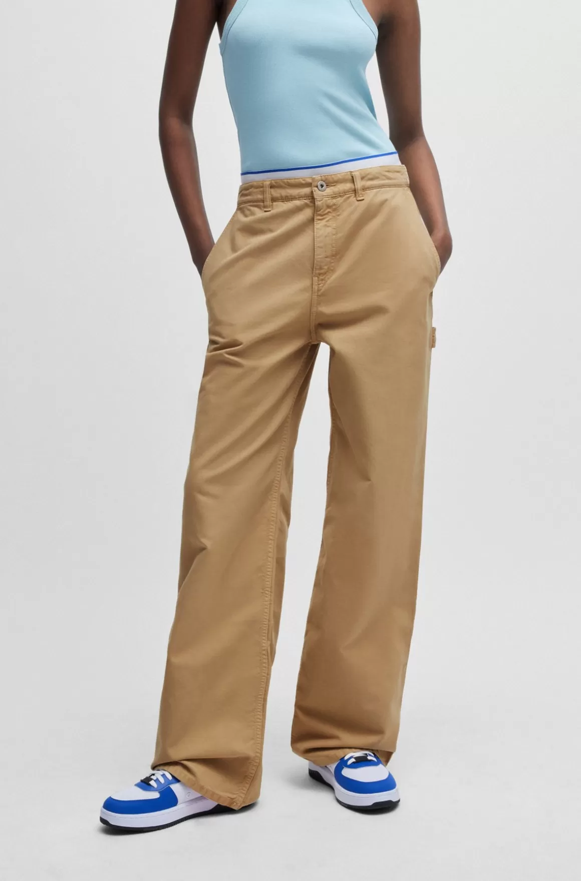 HUGO BOSS Oversize Fit Bukser Med Vide Ben I Bomuldskanvas