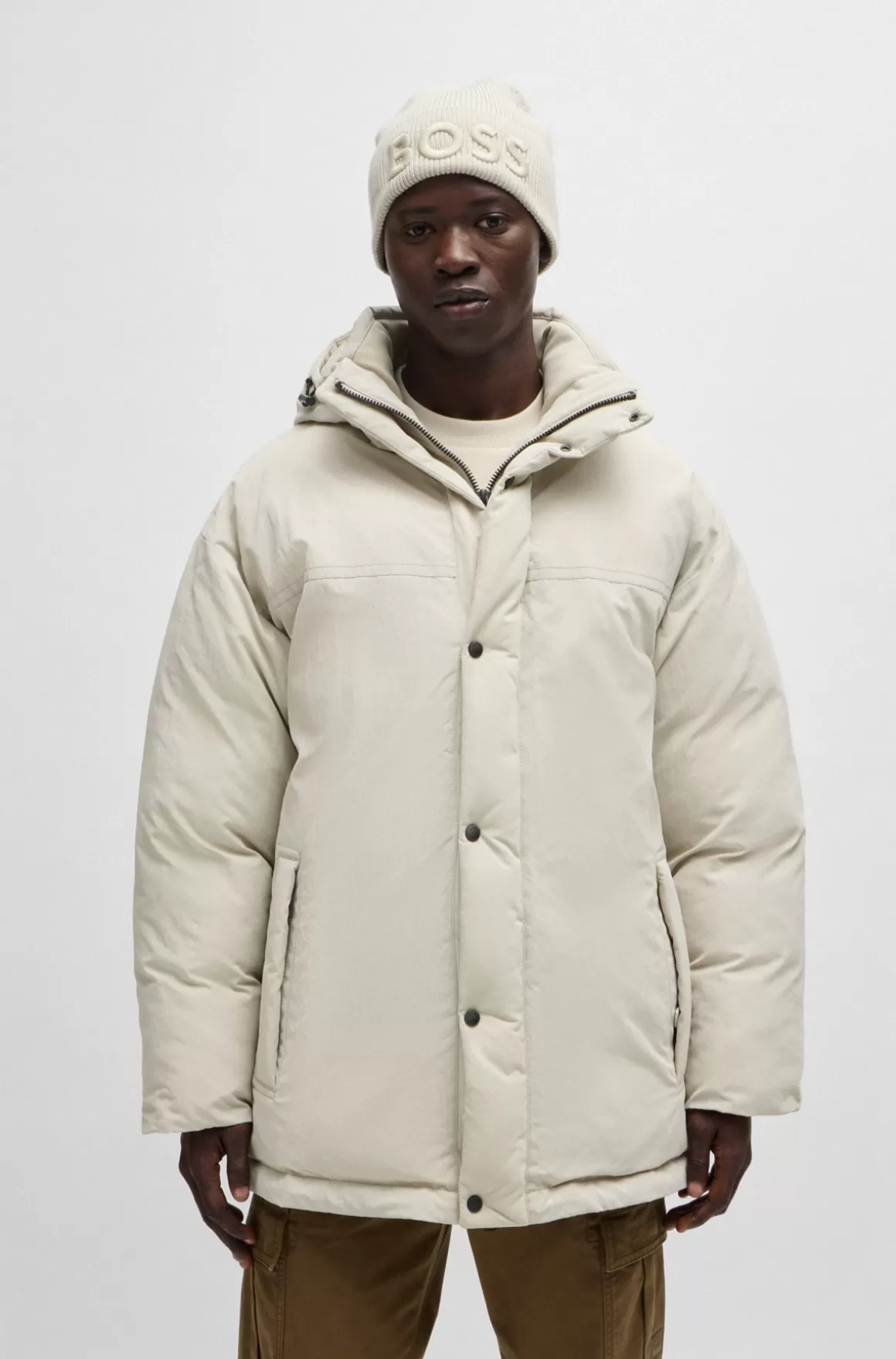HUGO BOSS Oversize Fit Jakke I Stof Med Fløjlseffekt Og Aftagelig Hætte