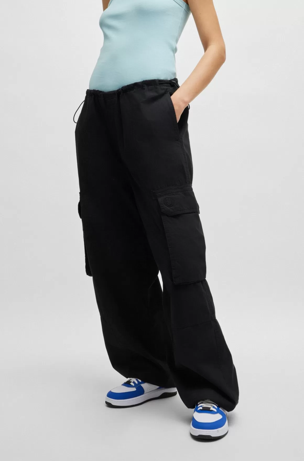 HUGO BOSS Oversize Fit Parachutebukser I Bomuldspoplin