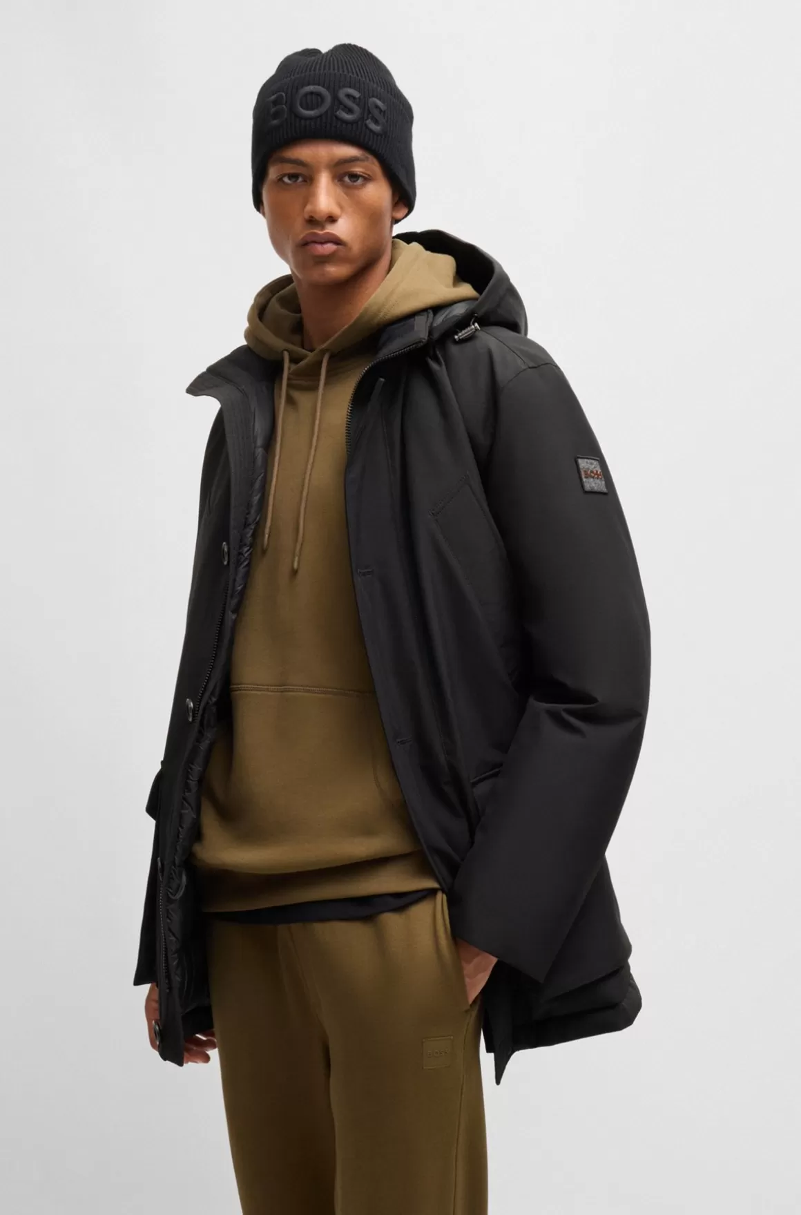 HUGO BOSS Parka Med Relaxed Fit I Vandskyende Stof Med Ottomanstruktur