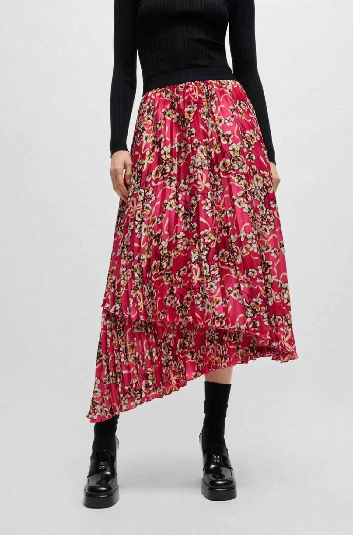 HUGO BOSS Plisseret Nederdel I Flere Niveauer Med Blomsterprint