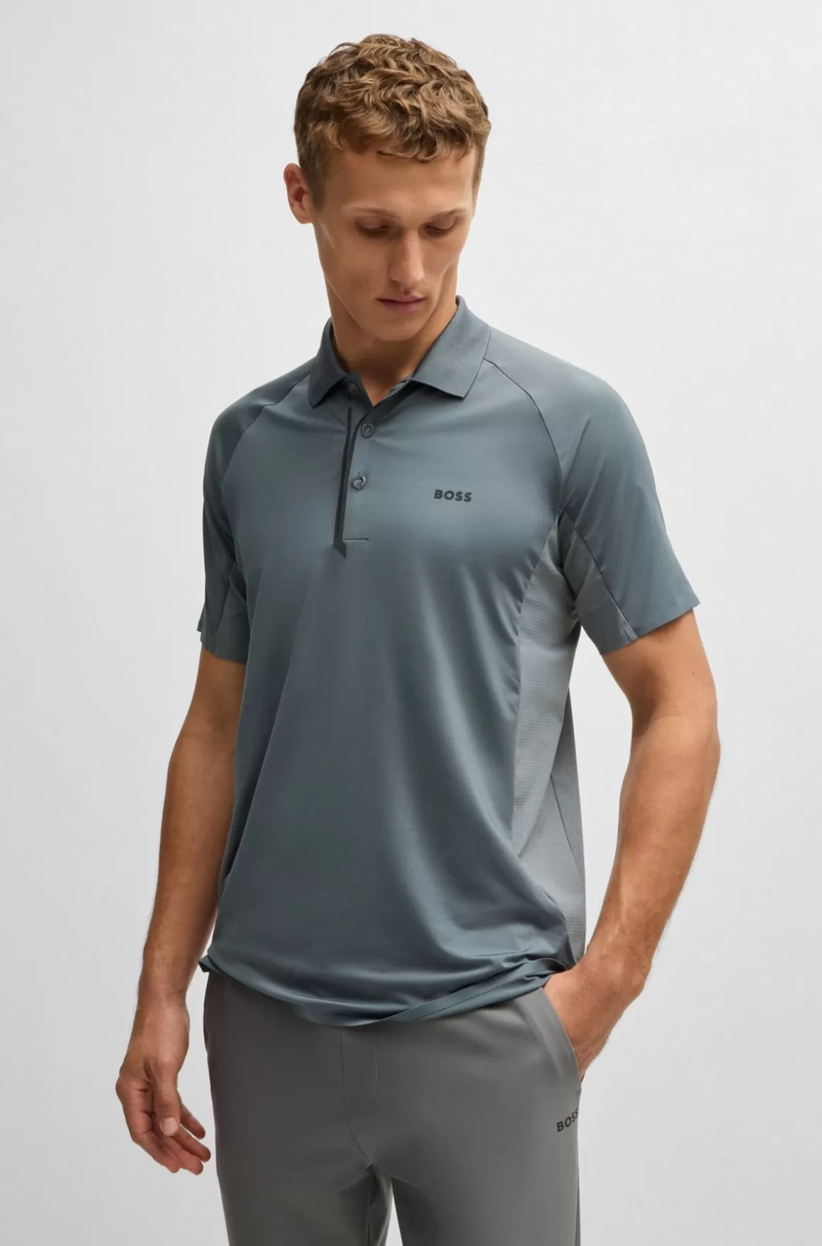 HUGO BOSS Poloshirt I Blandede Materialer Med Dekorativt Reflekterende Logo