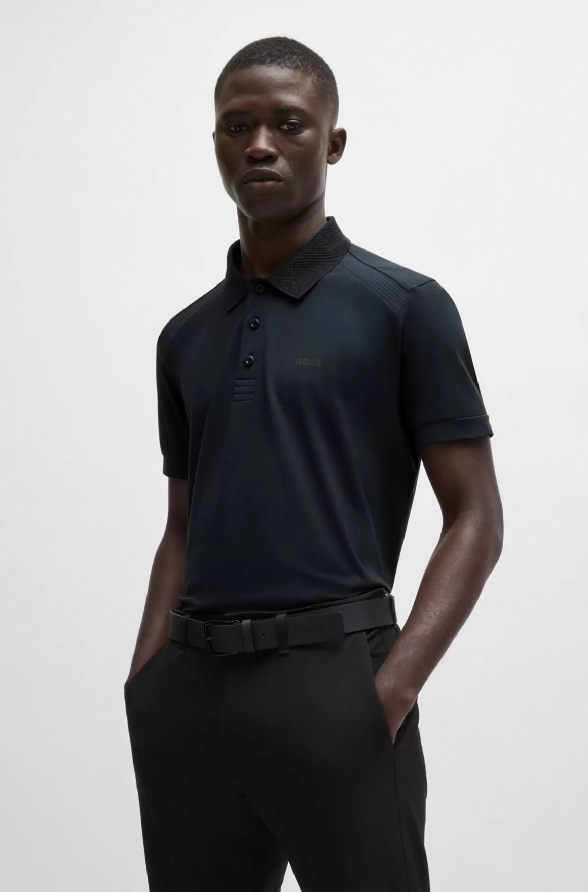 HUGO BOSS Poloshirt I Bomuld Med Stræk Og Indsatser Af Stribet Bånd