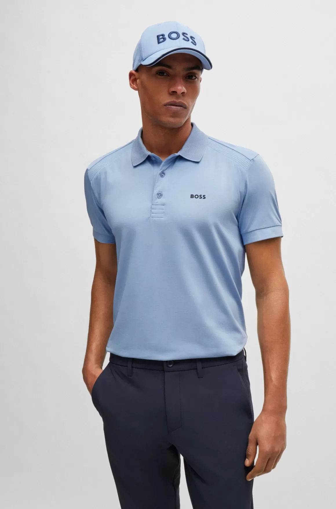 HUGO BOSS Poloshirt I Bomuld Med Stræk Og Indsatser Af Stribet Bånd