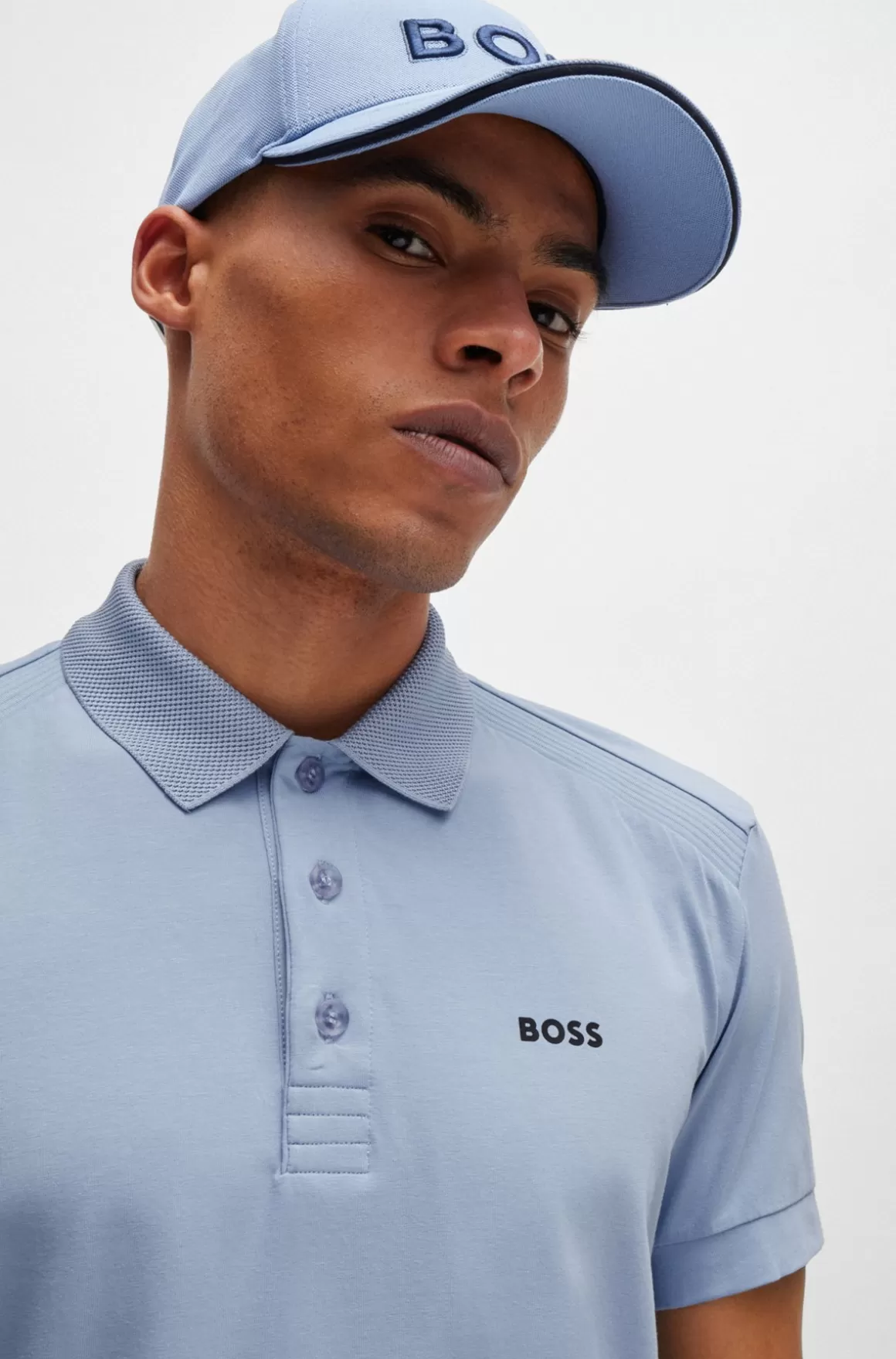 HUGO BOSS Poloshirt I Bomuld Med Stræk Og Indsatser Af Stribet Bånd