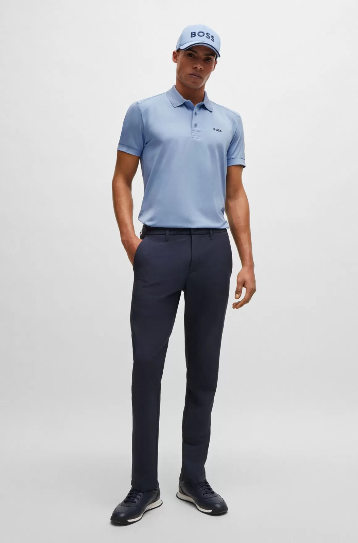 HUGO BOSS Poloshirt I Bomuld Med Stræk Og Indsatser Af Stribet Bånd