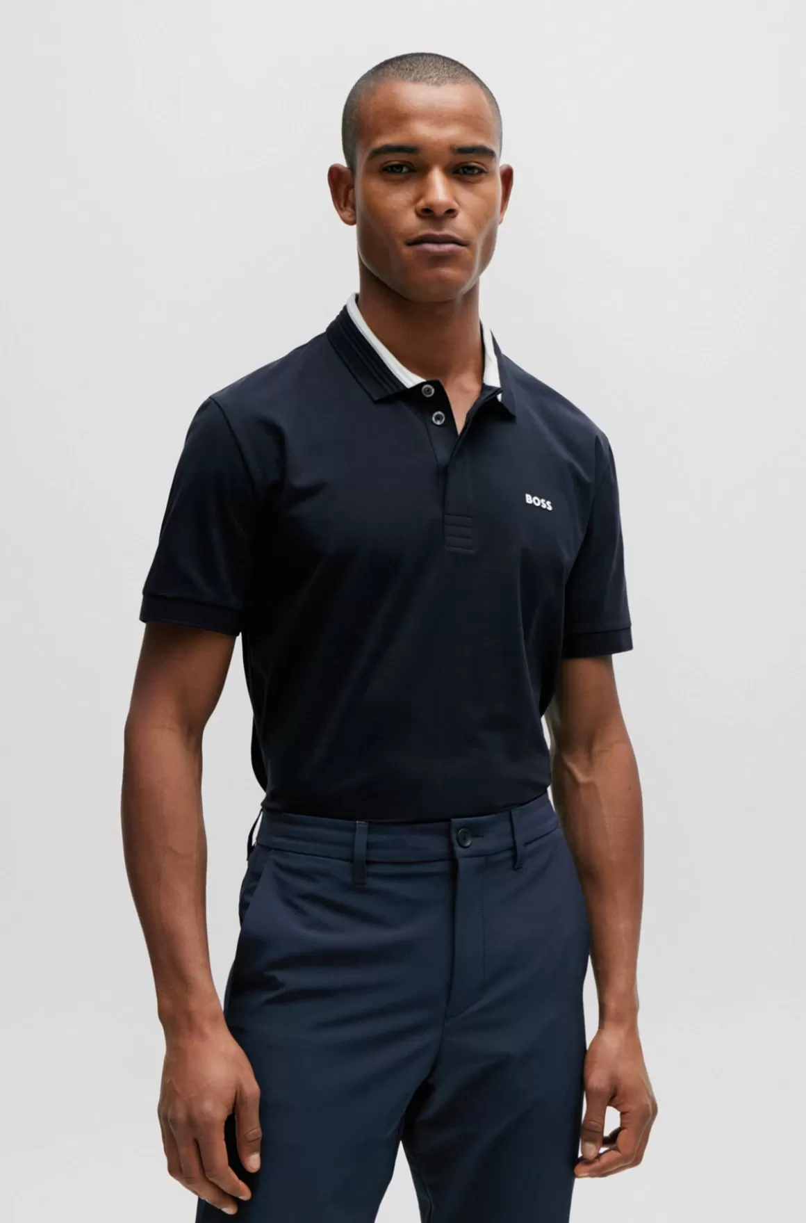 HUGO BOSS Poloshirt I Bomuld Med Stræk Og Krave Med 3D-stribe