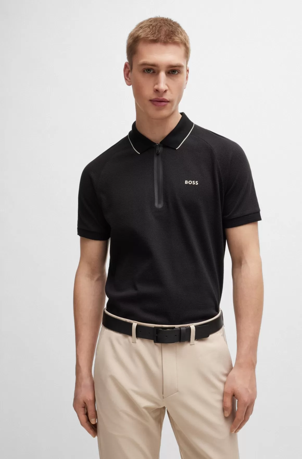 HUGO BOSS Poloshirt I Bomuld Med Struktur Og Kontrastlogo