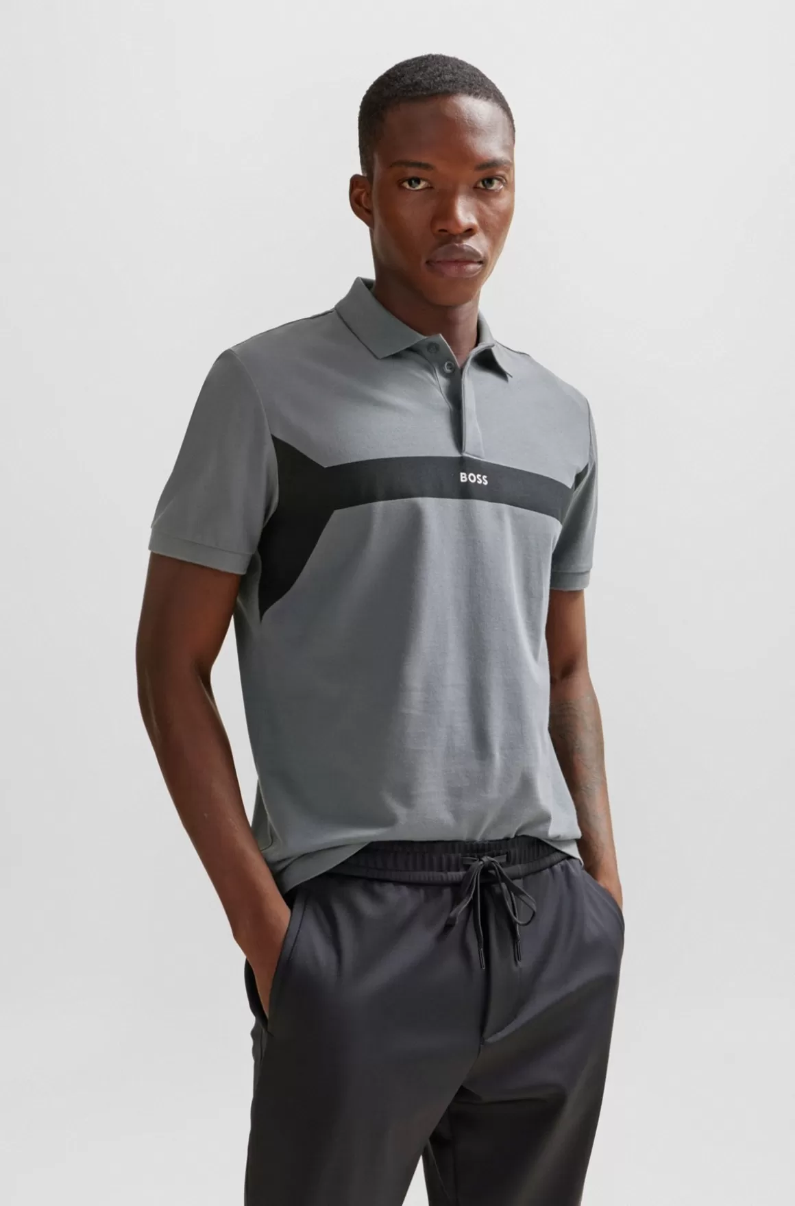 HUGO BOSS Poloshirt I Bomuldspiqué Med Logo Og Colour Blocking
