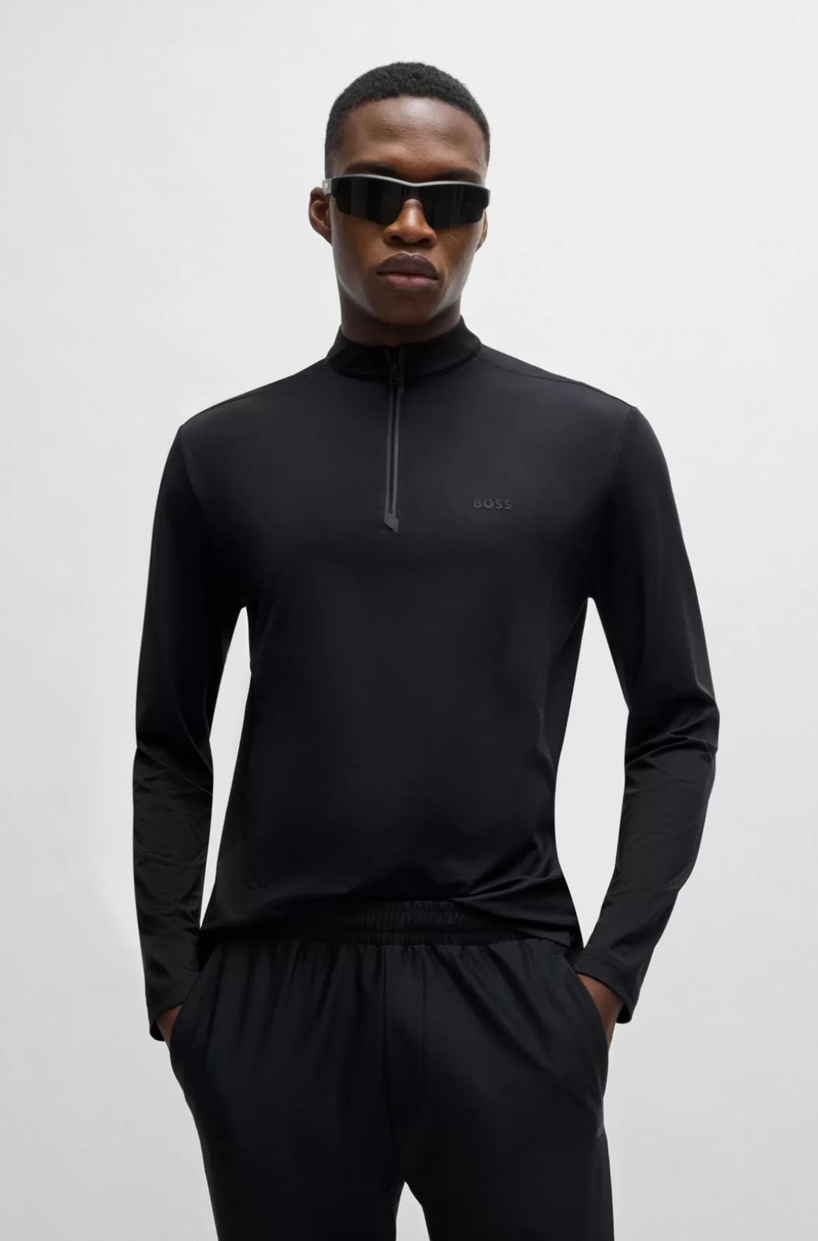 HUGO BOSS Poloshirt Med Lynlås I Halsen Og Dekorativt Reflekterende Logo