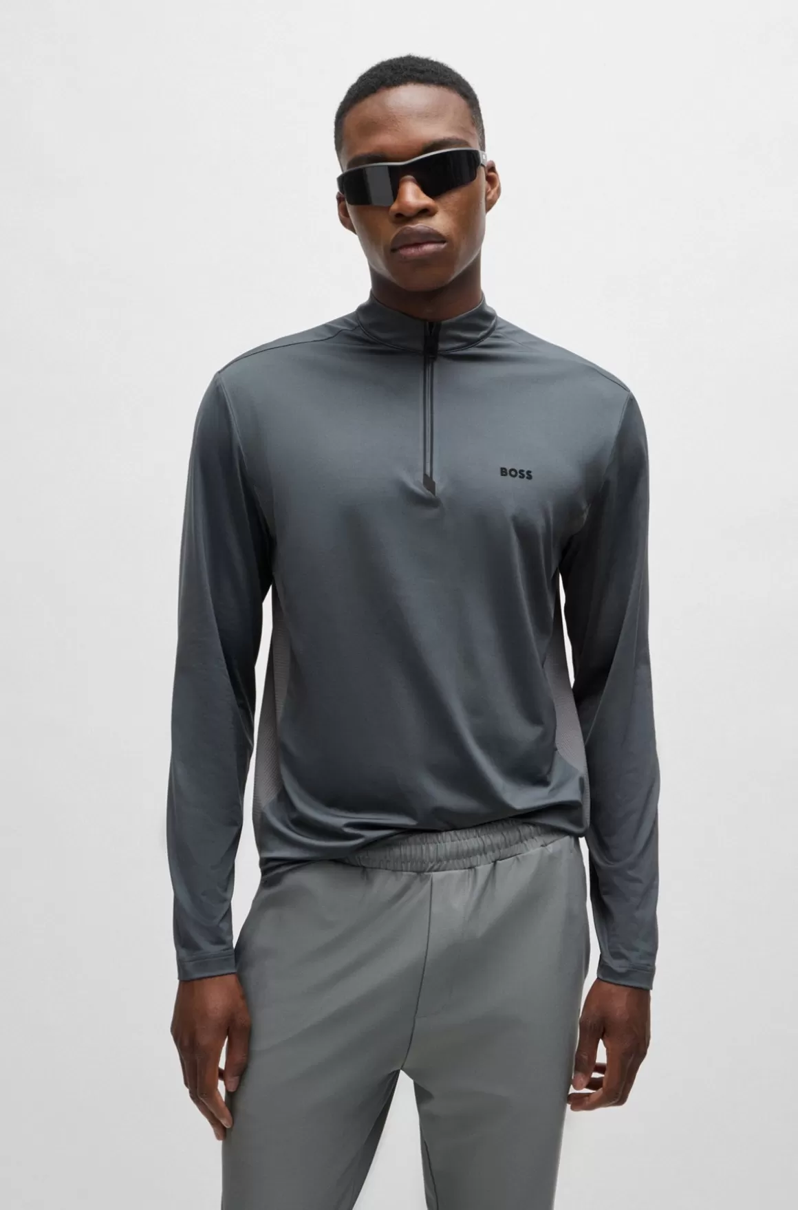 HUGO BOSS Poloshirt Med Lynlås I Halsen Og Dekorativt Reflekterende Logo