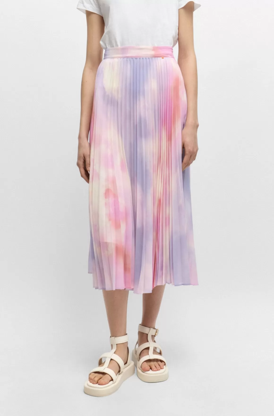 HUGO BOSS Printet Plissé-nederdel I Crepe Georgette