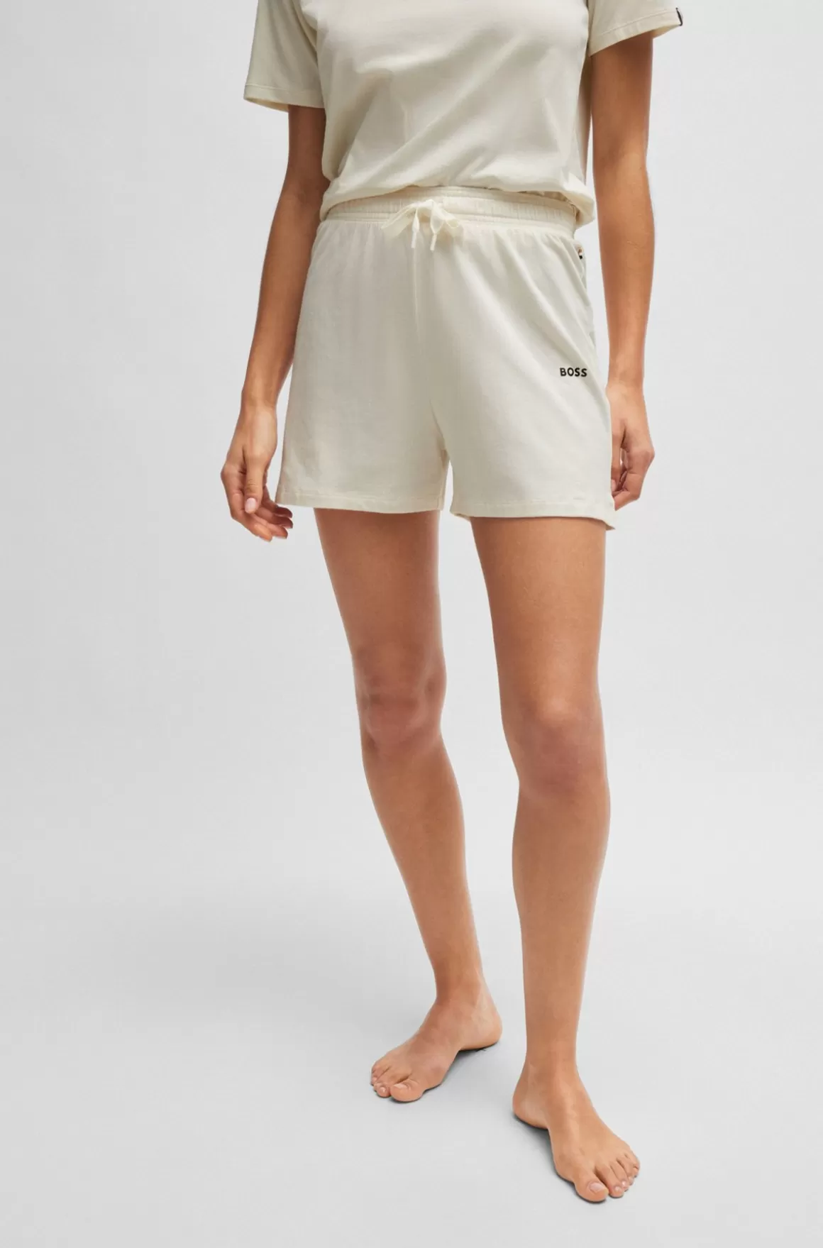 HUGO BOSS Pyjamasshorts I Bomuld Med Stræk, Logoprint Og Løbesnor