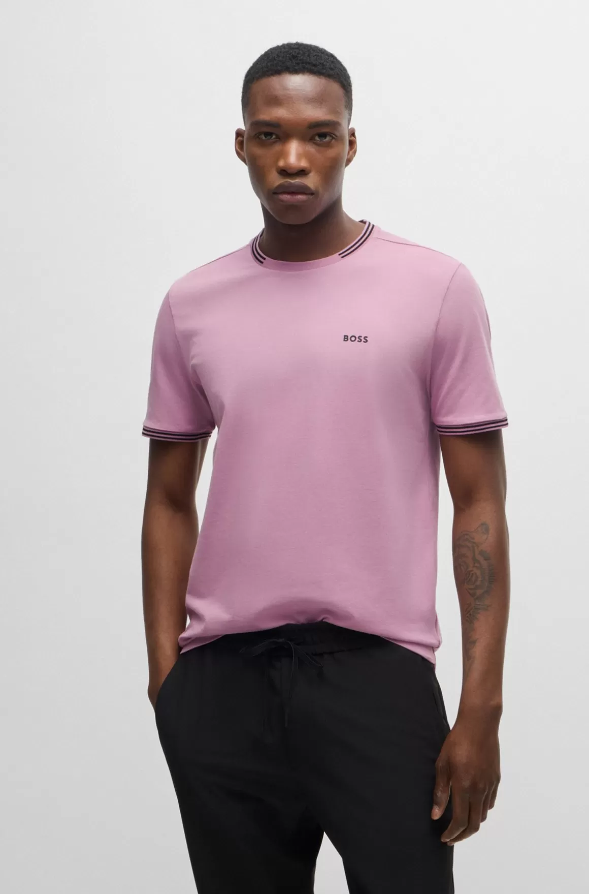 HUGO BOSS Pyjamas-T-shirt Med Striber Og Logo I Bomuld Med Stræk