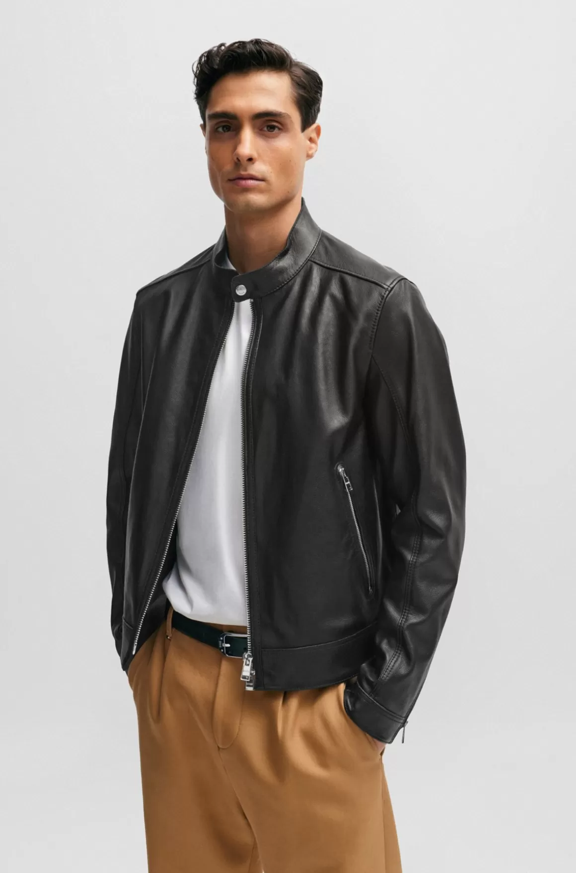 HUGO BOSS Regular Fit Jakke I Læder Med Struktur