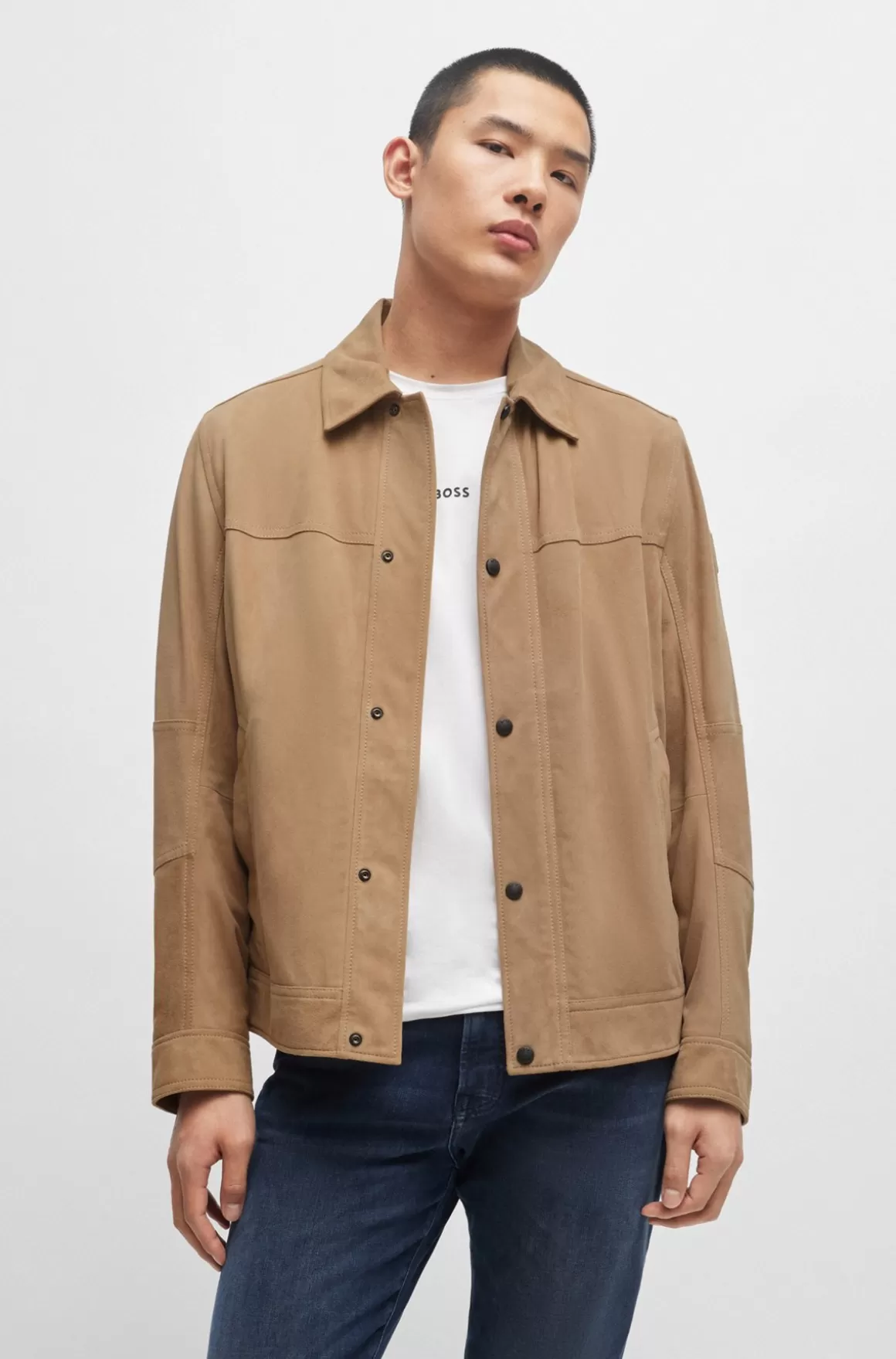 HUGO BOSS Regular Fit Jakke I Ruskind Med Nappalan-bagside