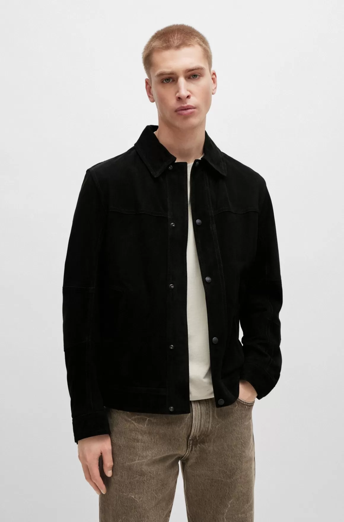 HUGO BOSS Regular Fit Jakke I Ruskind Med Nappalan-bagside