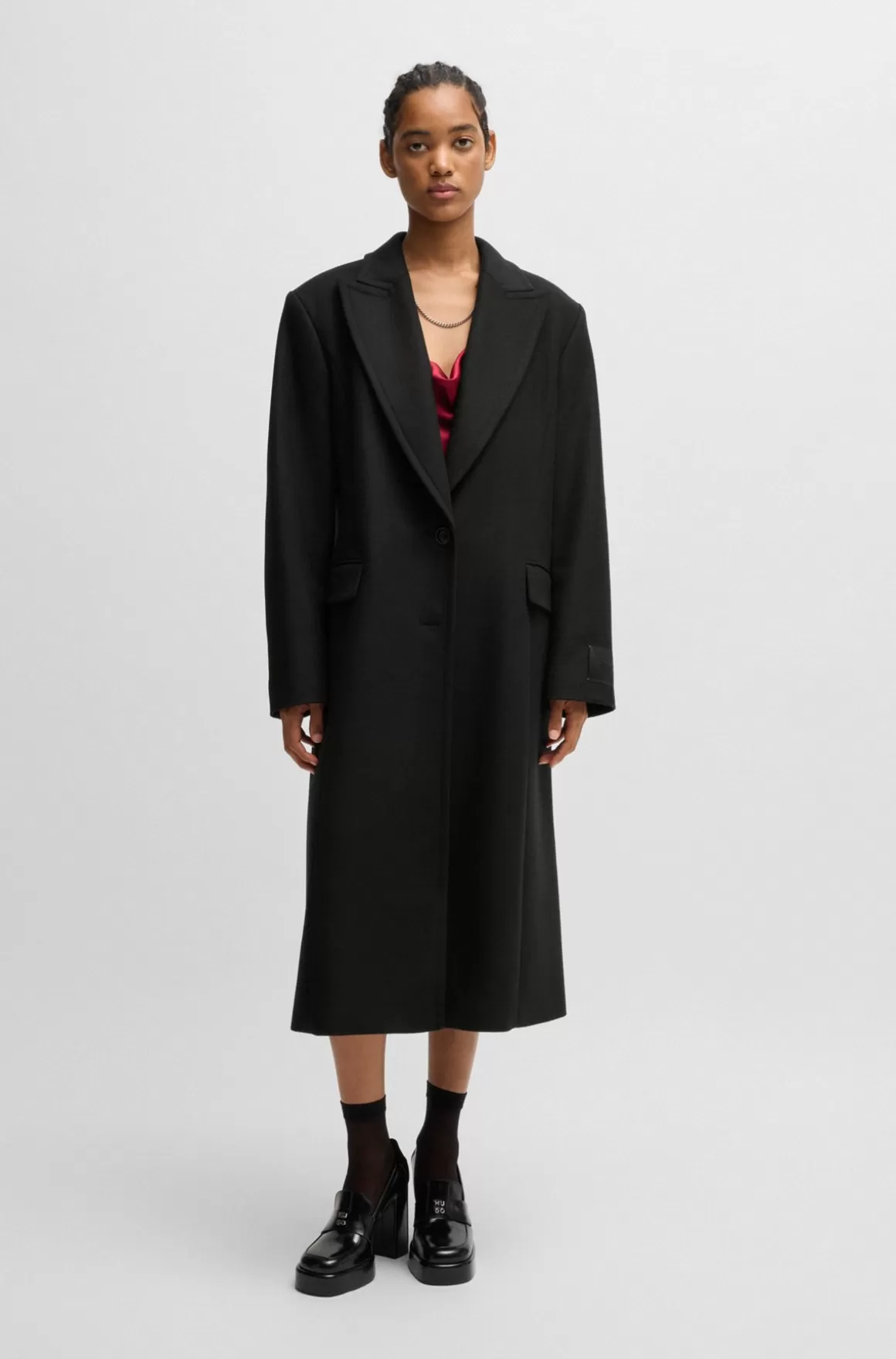 HUGO BOSS Regular Fit Lang Frakke Med Spids Revers