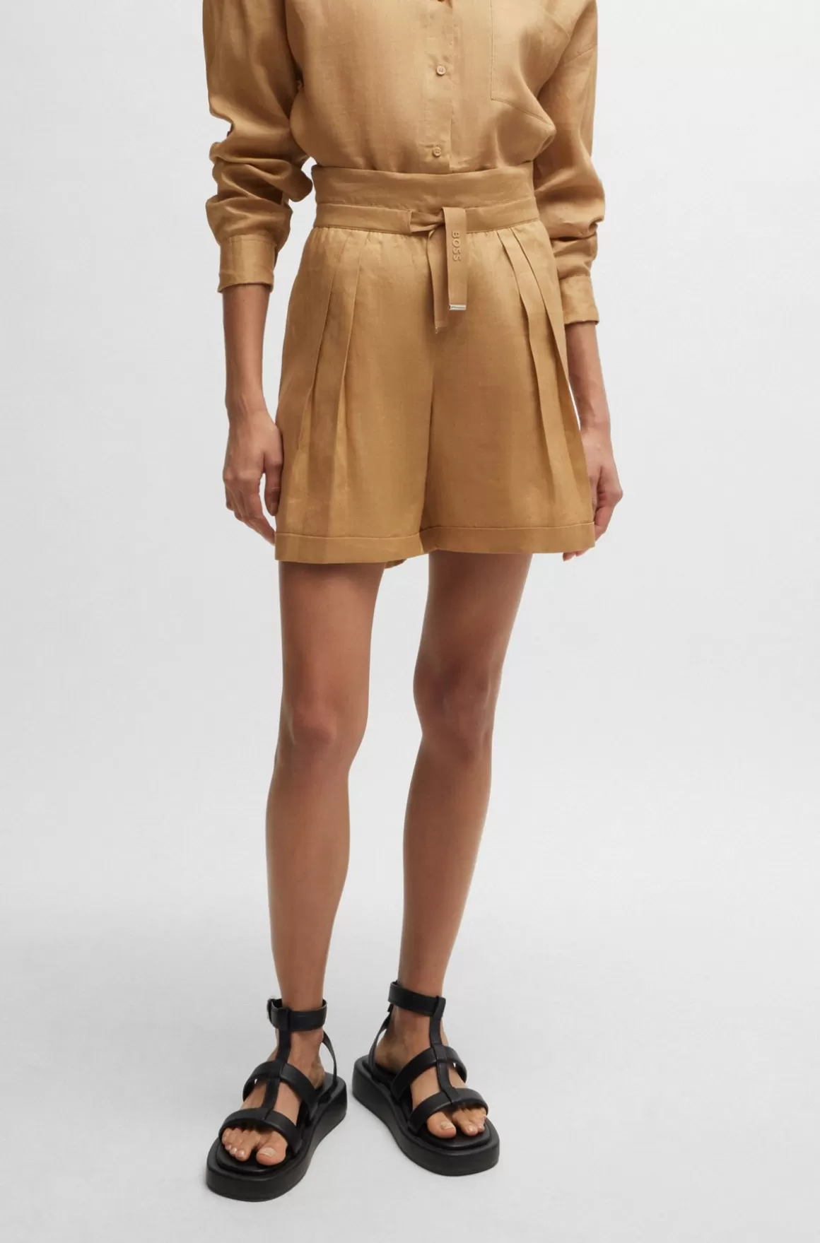 HUGO BOSS Regular Fit Paperbag-shorts I Ramiekanvas