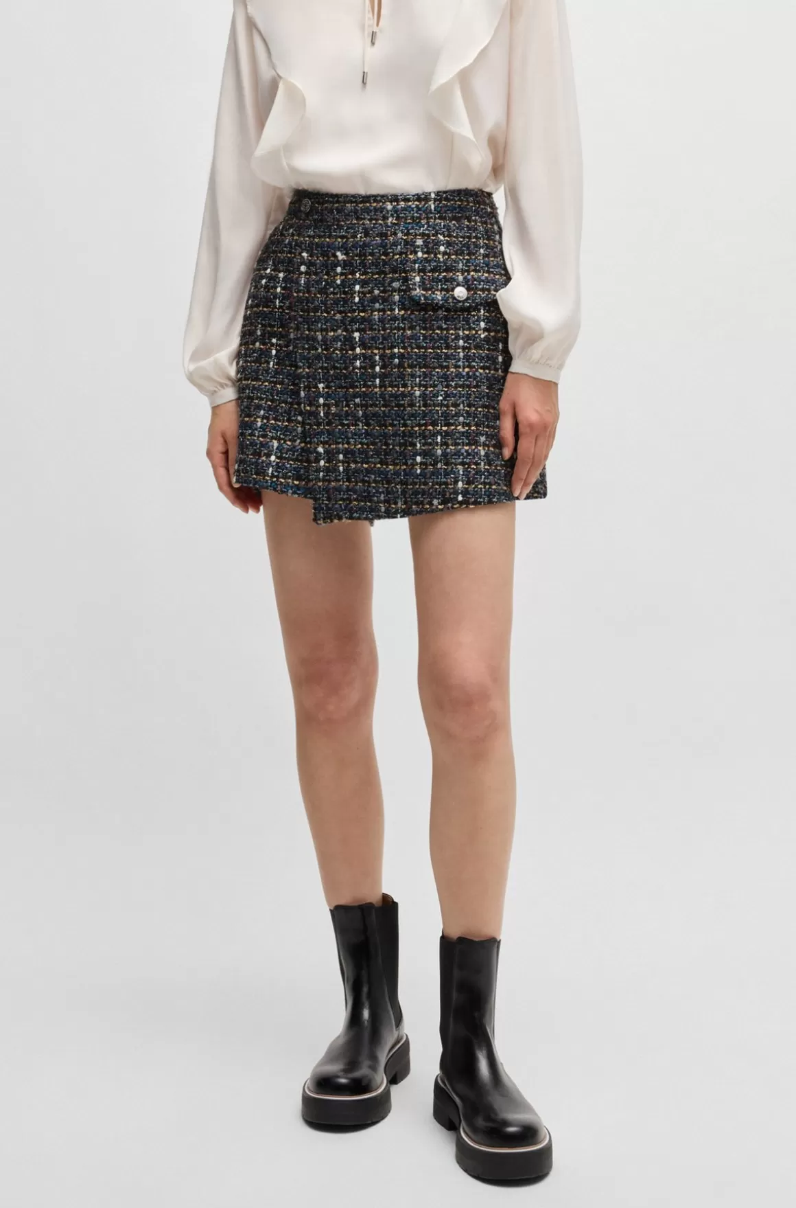 HUGO BOSS Regular Fit Skort Med Slå Om-front I Flerfarvet Tweed