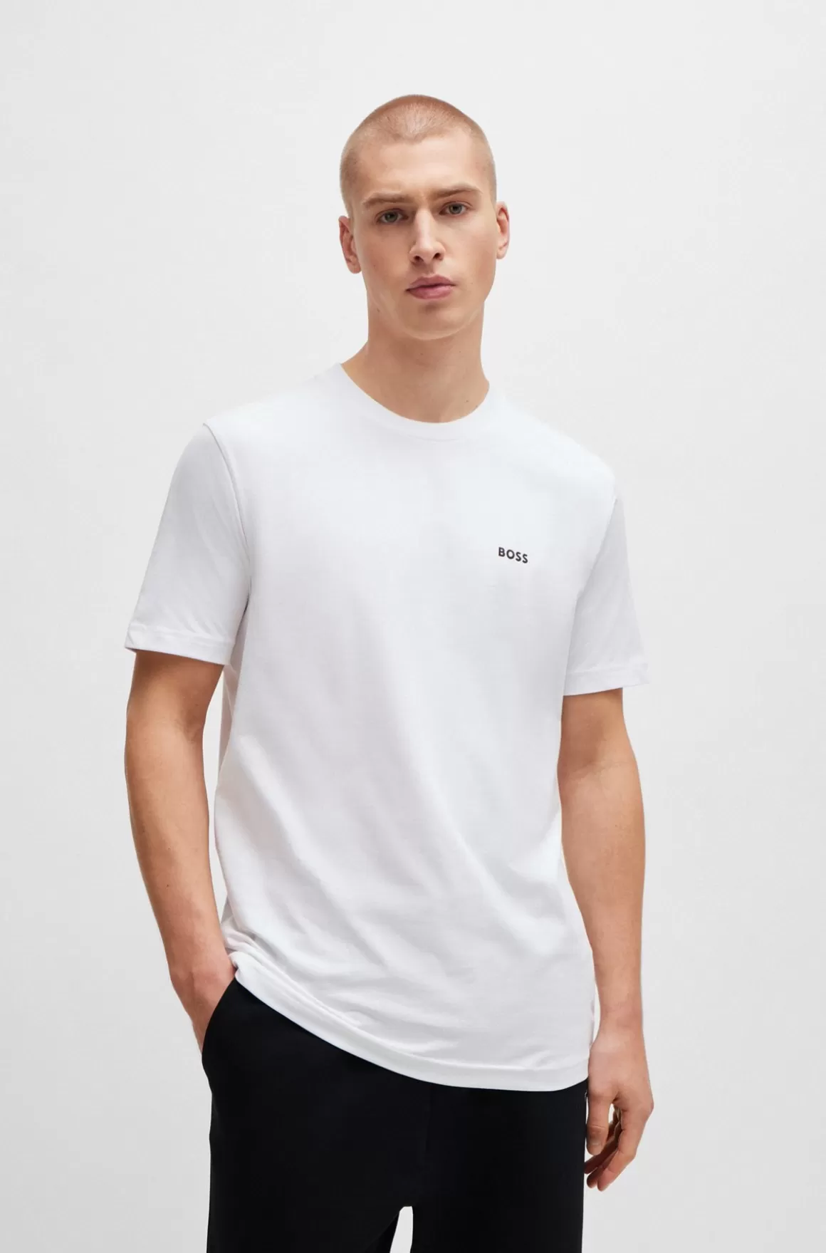 HUGO BOSS Regular Fit T-shirt I Bomuld Med Stræk Og Logo I Kontrastfarve