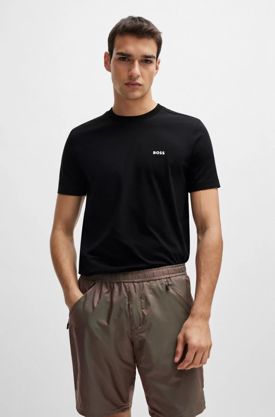 HUGO BOSS Regular Fit T-shirt I Bomuld Med Stræk Og Logo I Kontrastfarve