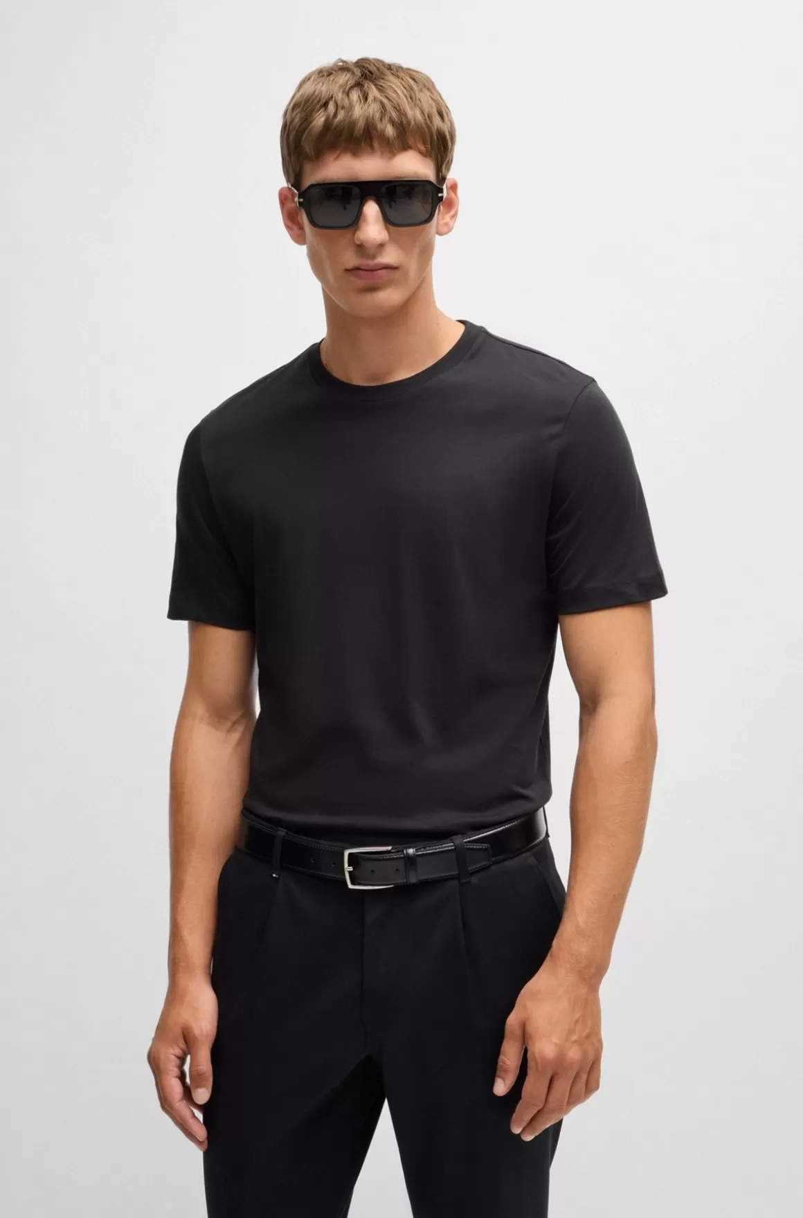 HUGO BOSS Regular Fit T-shirt I Bomuldsjersey Med Ribkrave