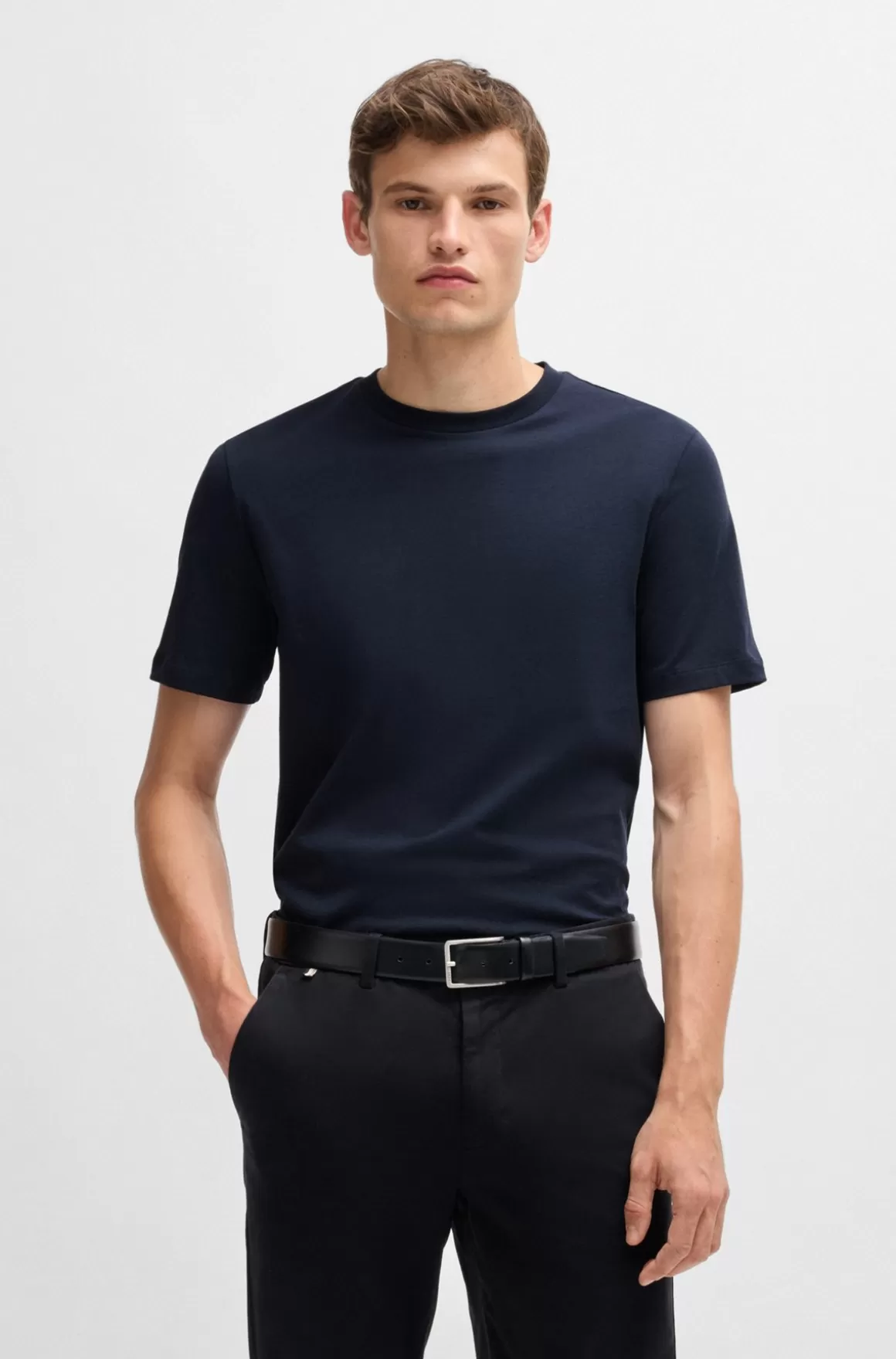 HUGO BOSS Regular Fit T-shirt I Bomuldsjersey Med Ribkrave