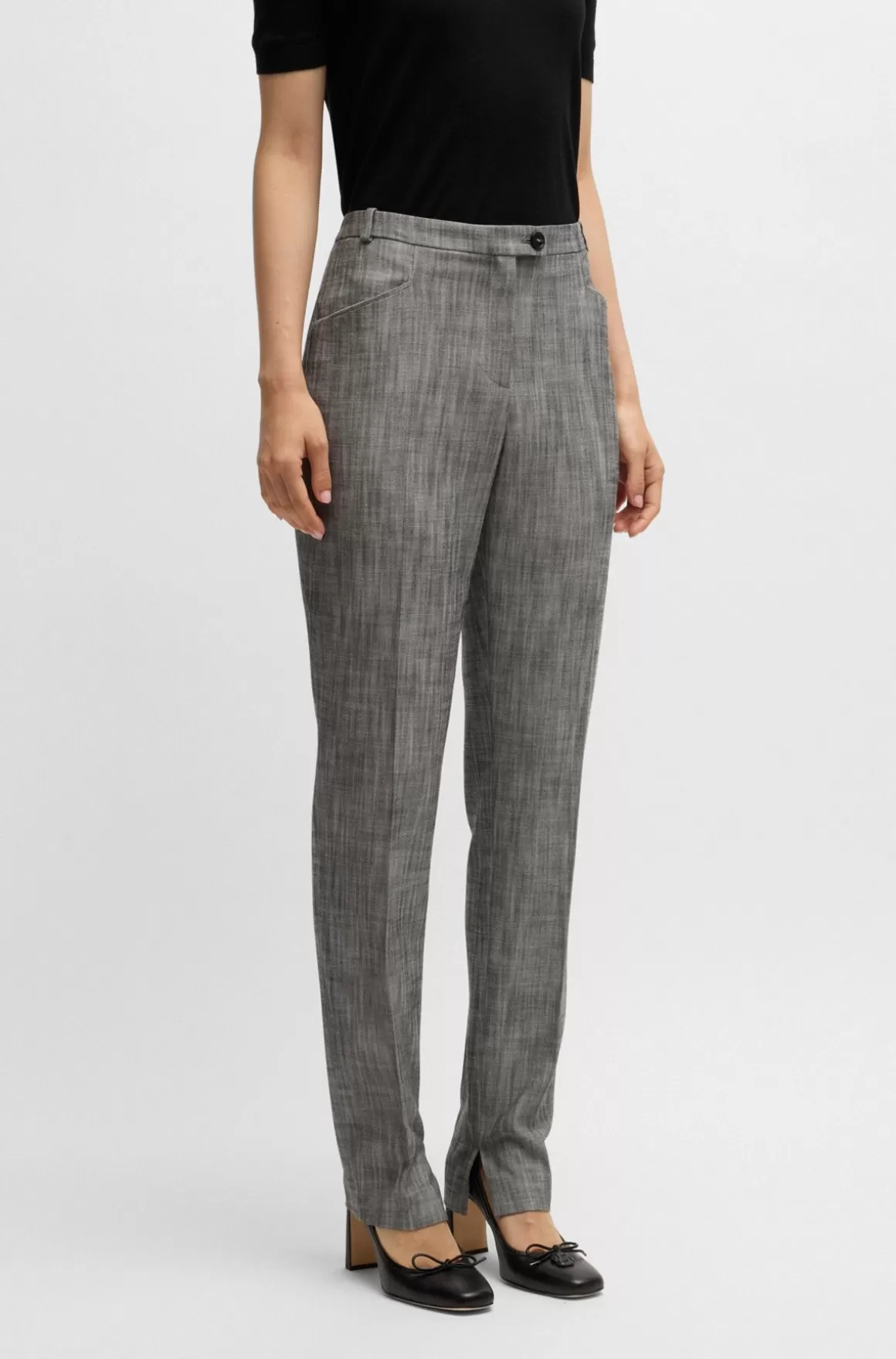 HUGO BOSS Relaxed Fit Bukser I Meleret Sharkskin-stof Med Stræk