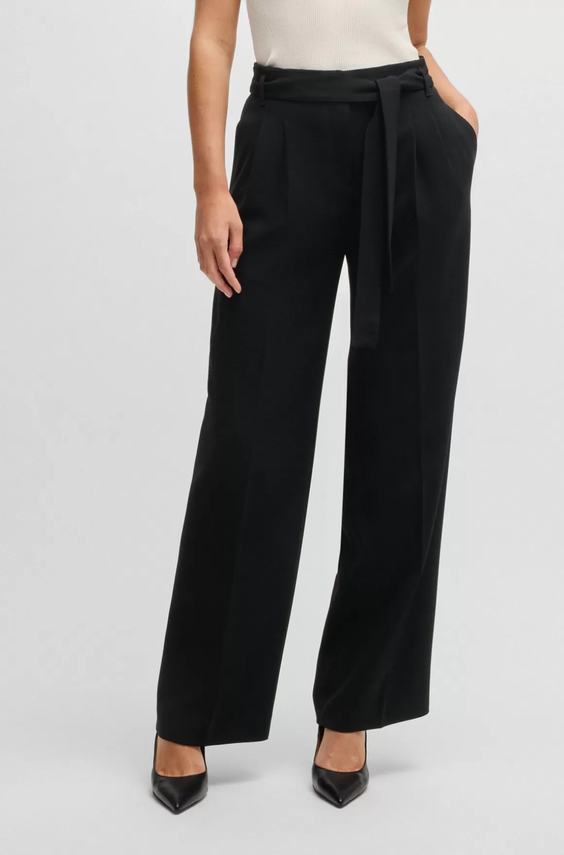 HUGO BOSS Relaxed Fit Bukser I Strygelet Japansk Crepe
