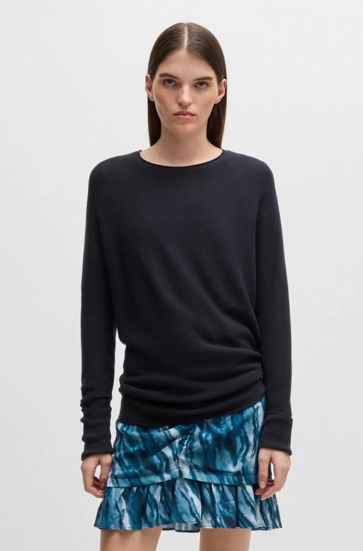 HUGO BOSS Relaxed Fit Sweater Med Oprullede Kanter Og Logovedhæng