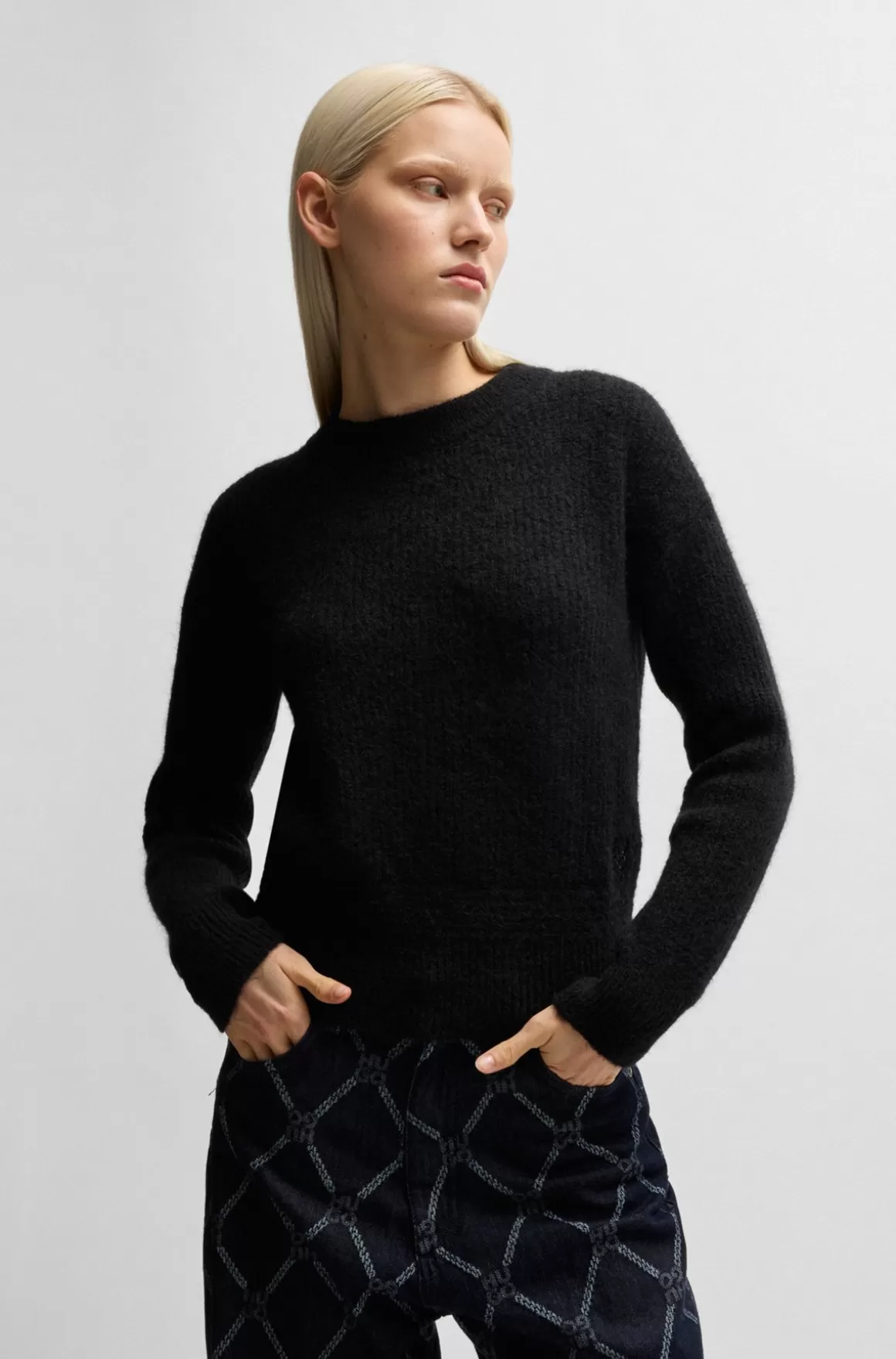 HUGO BOSS Relaxed Fit Sweater Med Strikket Kædemønster