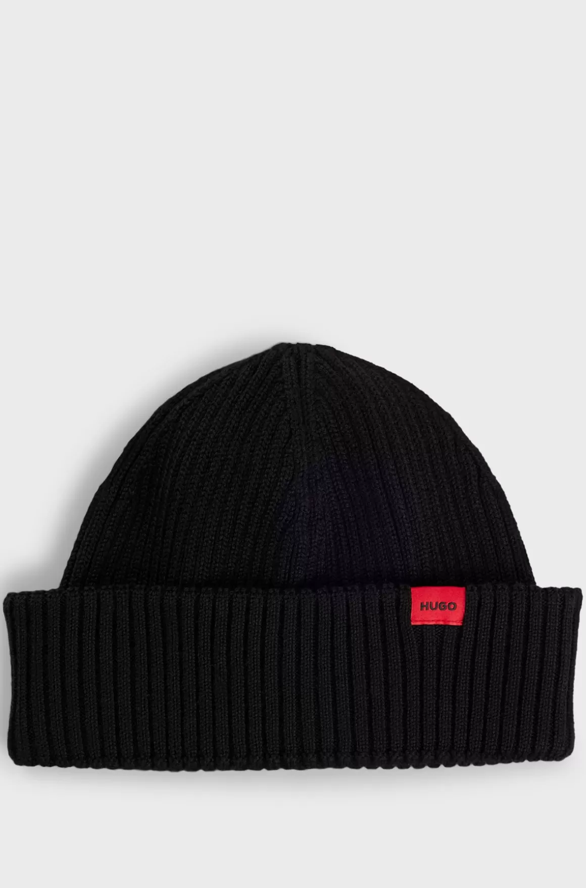 HUGO BOSS Ribstrikket Hue Af Uldblanding Med Logomærkat