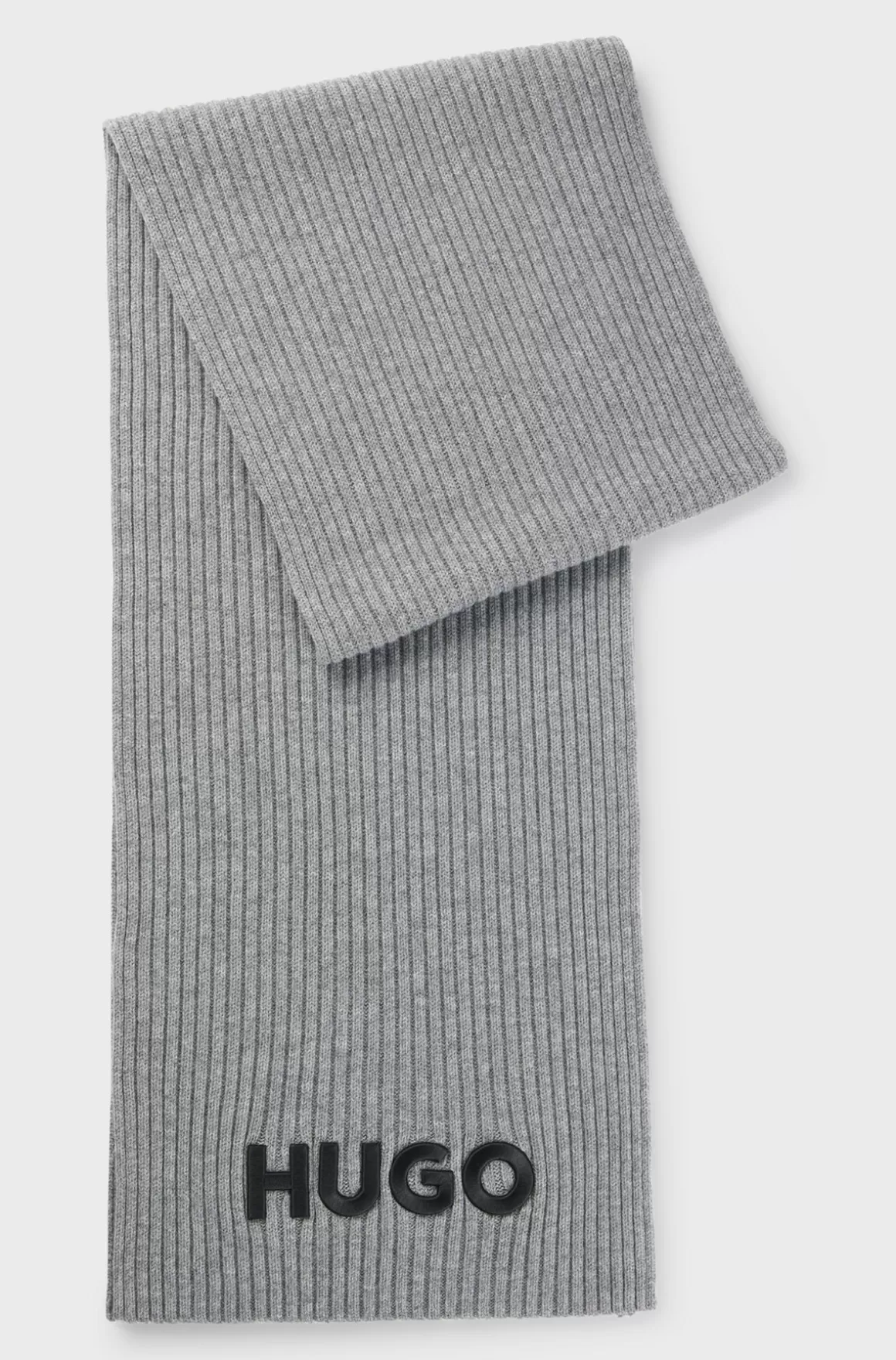 HUGO BOSS Ribstrikket Tørklæde I Ny Uld Med Broderet Logo